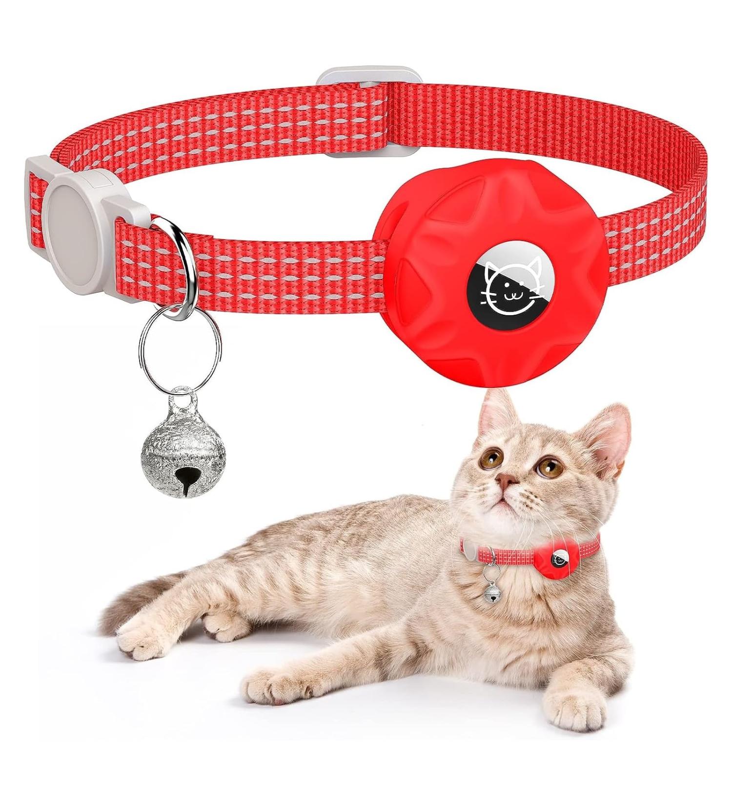 Reflective Airtag Cat Neck Band - Light Tracker Collar with Bell for Kittens & Cats - Red - Buy Online on GoSupps.com