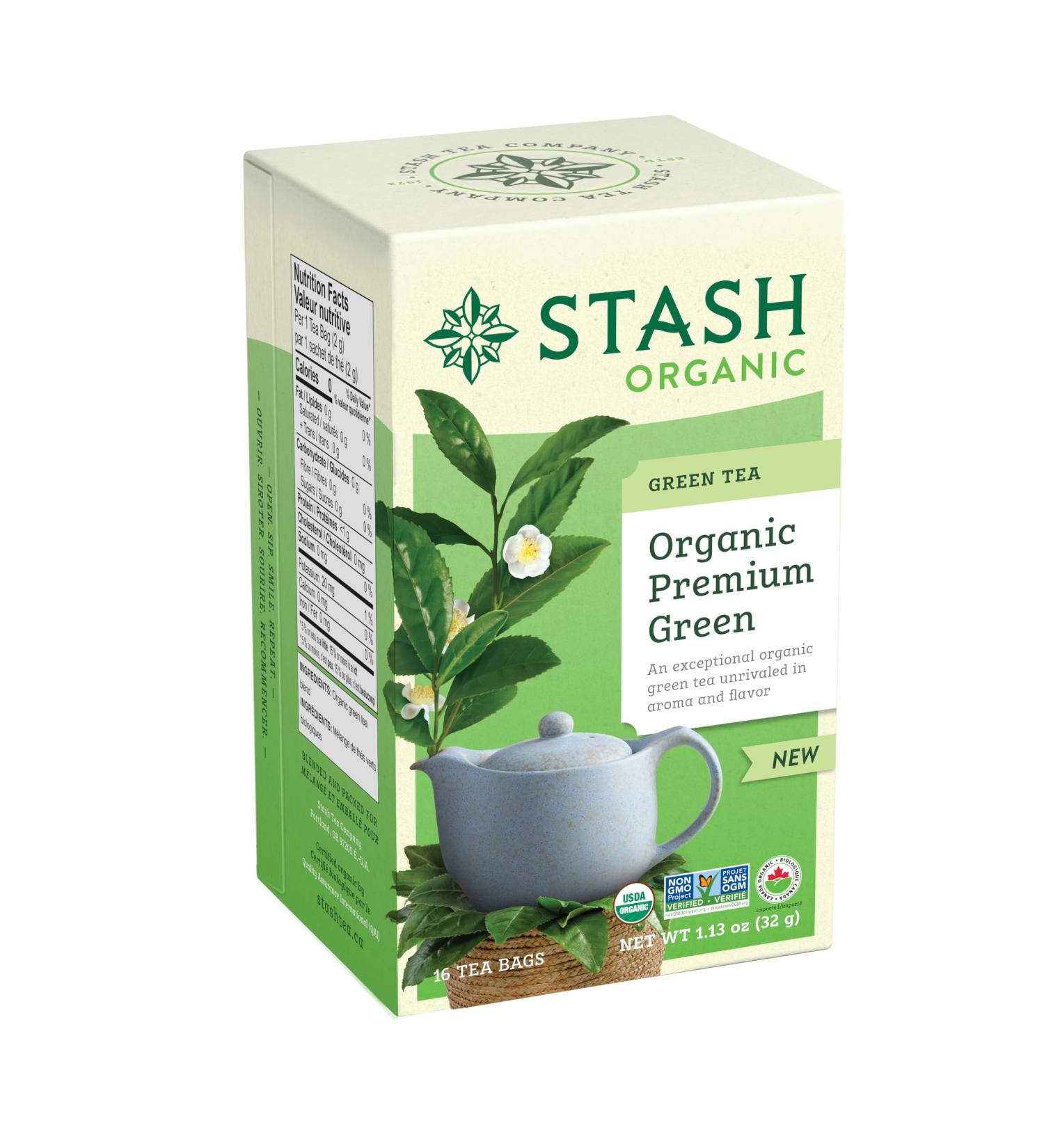Stash Tea Organic Premium Green Tea Caffeinated Non-GMO Project Verified Serve Hot or Iced 96 Tea Bags 16 count (6 pack) - Buy Online on GoSupps.com