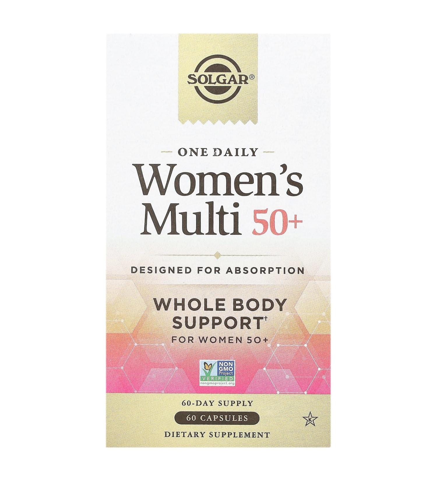 Solgar One Daily Women's Multi 50+ Whole Body Support for Women 50 and Older - Highly Absorbable Heart Bone & Breast Health Energy Stress Hair Skin & Nails Multivitamin 60 Vegan Capsule Servings