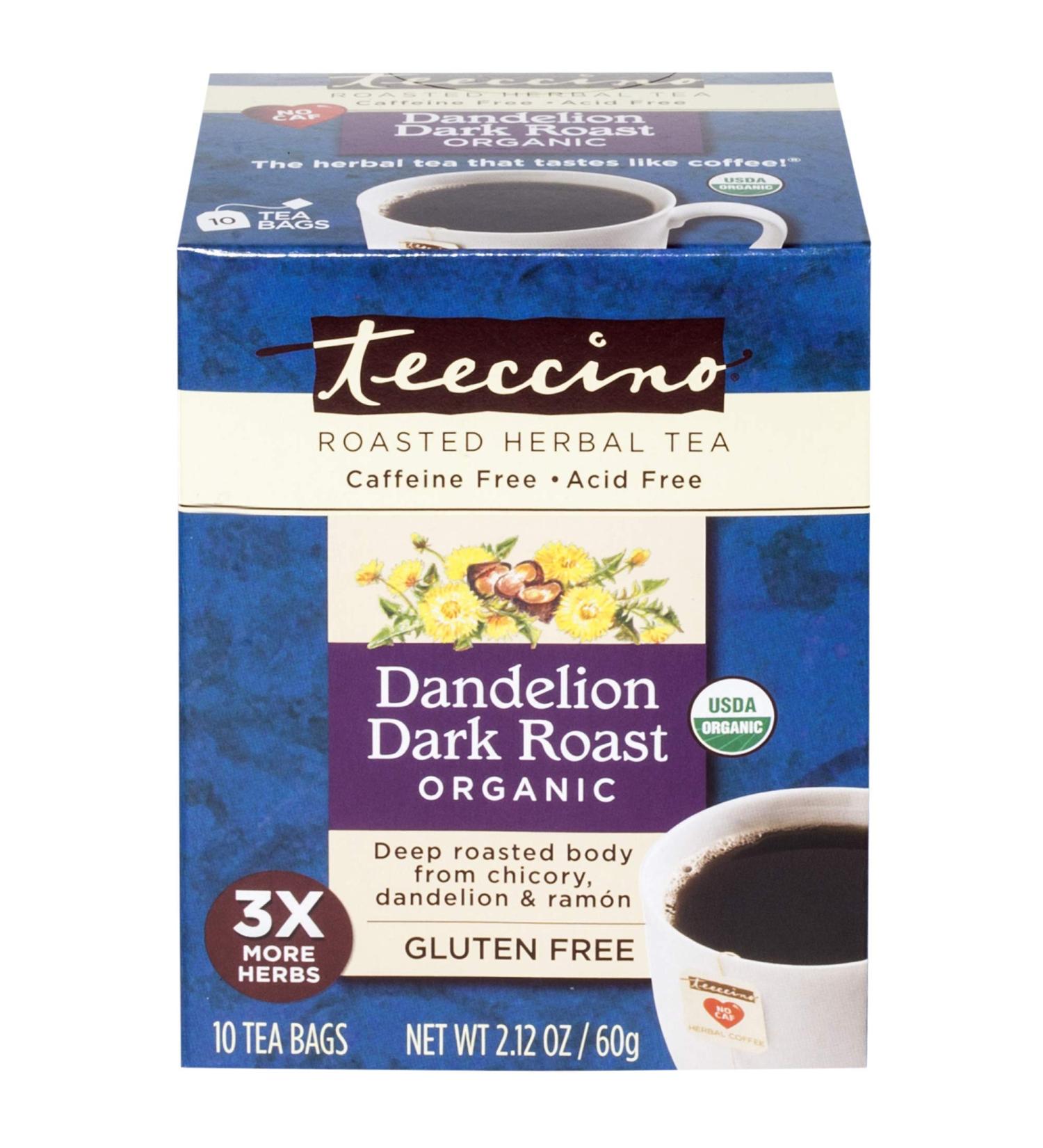 Teeccino Organic Dandelion Dark Roast Herbal Tea - Caffeine-Free, 10 Tea Bags (2.12 oz) - Buy Online on GoSupps.com
