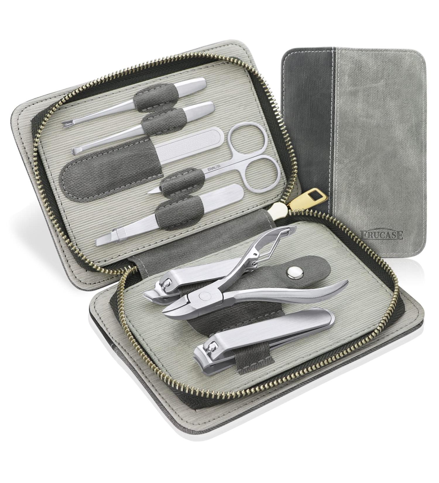 FRUCASE 8 in 1 Stainless Steel Manicure Pedicure Set with Travel Case - Professional Nail Clipper Kit - Buy Online on GoSupps.com