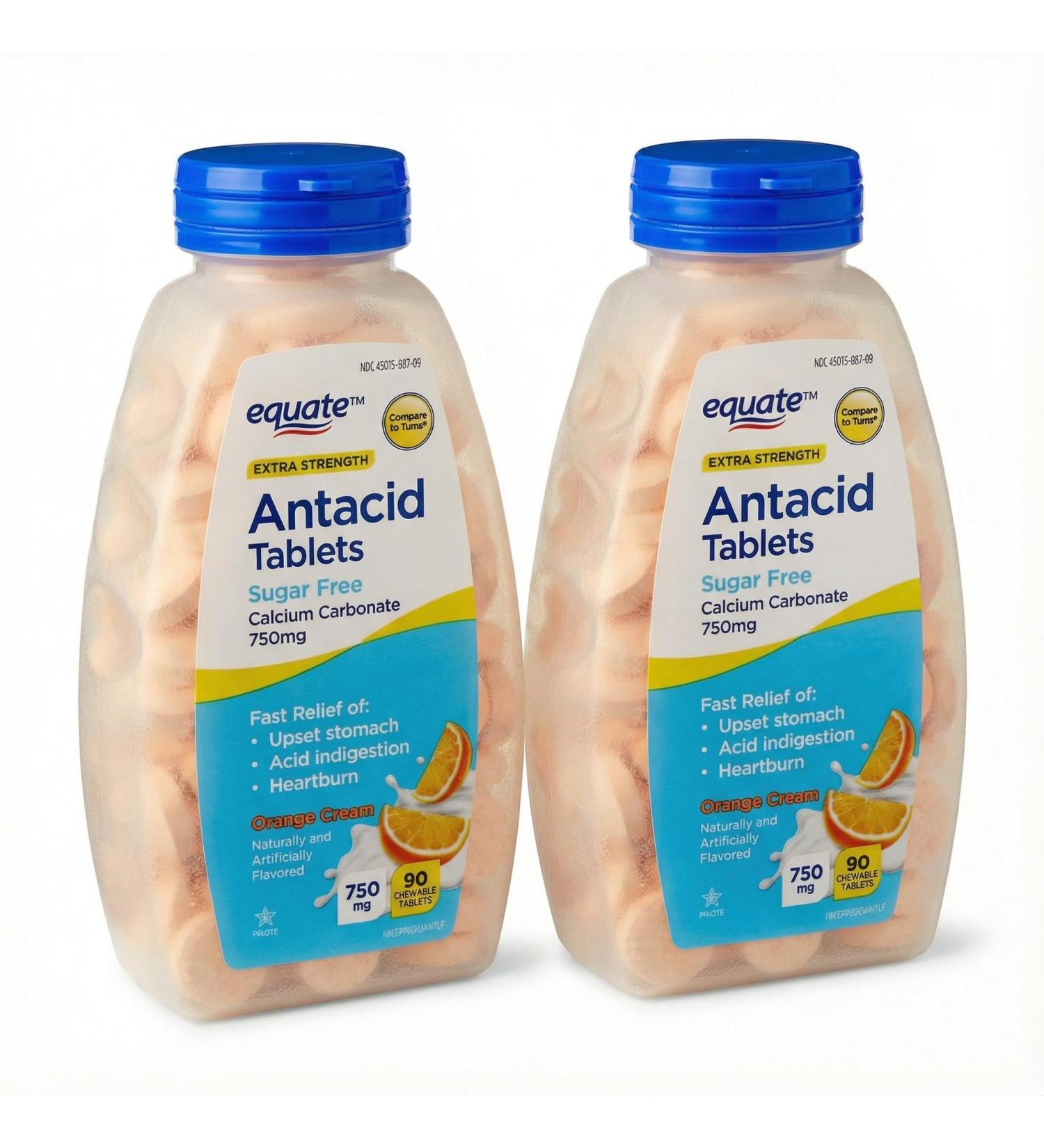 Extra Strength Antacid 750mg 90 Chewable Tablets Sugar Free Antacid Tablets Chewable Antacids Anti Acid Tablets for Heartburn Acid Indigestion and Sour Stomach Orange Cream Flavor (Pack of 2) - Buy Online on GoSupps.com