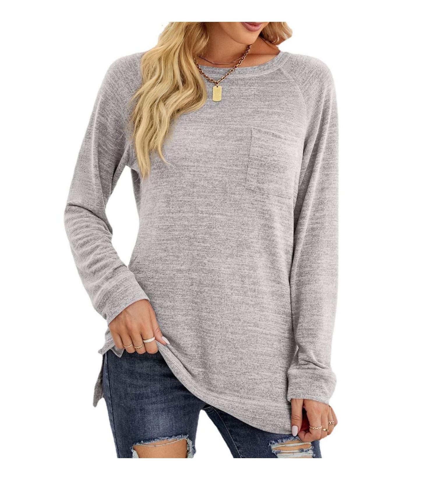HAIBING Women Top Women Shirt Pullover Long Sleeve Raglan Sleeve for Daily Wear (S) Light Gray CH Light Gray - Buy Online on GoSupps.com