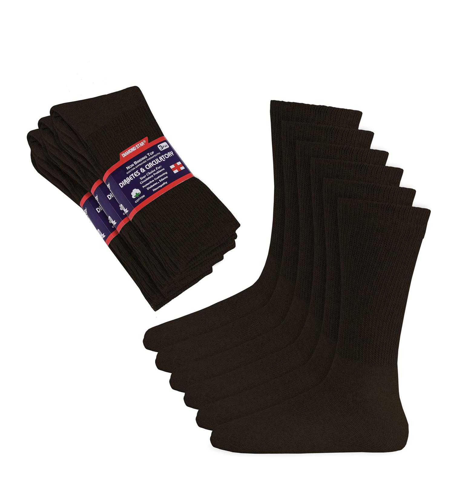 Diabetic Crew Socks 13-15 Brown 12 Pairs - Doctor Approved Non-Binding Diamond Star Diabetic Socks for Men and Women - Buy Online on GoSupps.com