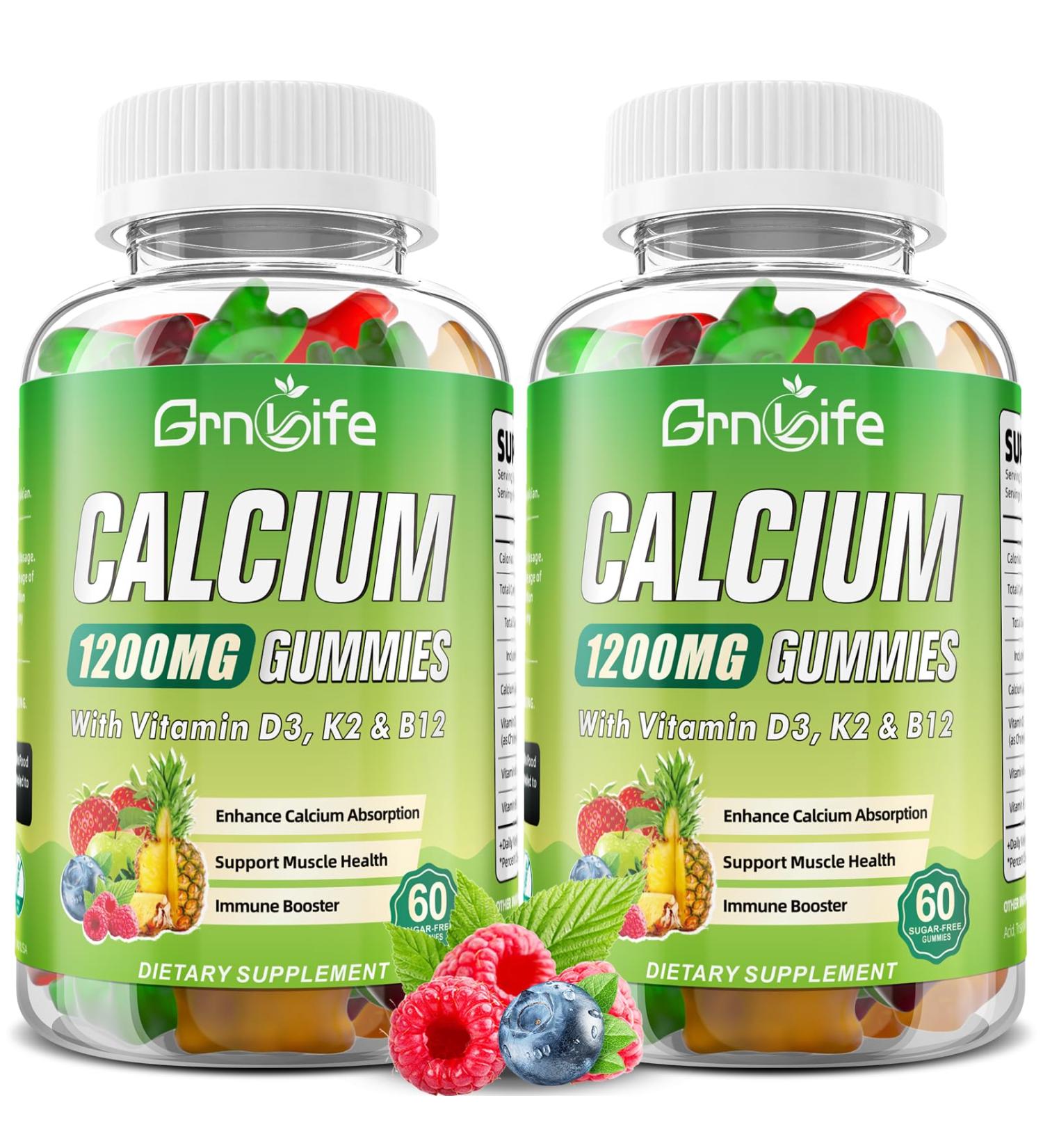 2 Pack Calcium Citrate 1200mg with Vitamin D3 Supplements Gummies for Women & Men Calcium Gummies with Vitamin D3 K2 & B12 High Absorption for Muscle & Immune Mixed Flavors 120 Count 120 Count (Pack of 1) - Buy Online on GoSupps.com