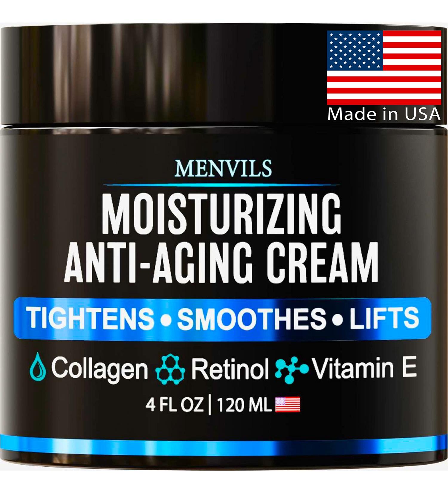 Men's Anti Aging Face Moisturizer Cream with Collagen, Retinol, Vitamin E & Jojoba Oil - 4 oz - Made in USA - Buy Online on GoSupps.com