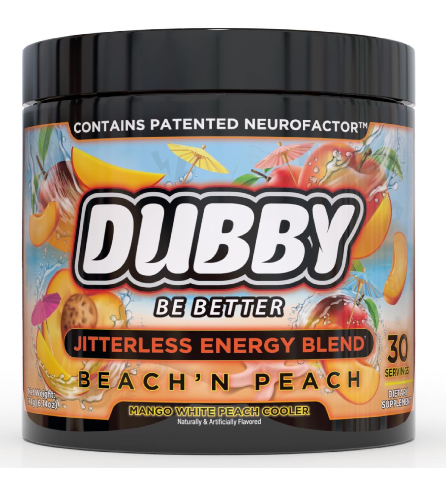 Dubby Gamer Energy Drink Powder - Sugar Free Nootropic Energy Mango White Peach Flavor 30 Servings - Jitter-Free Natural Energy for Gaming - Buy Online on GoSupps.com