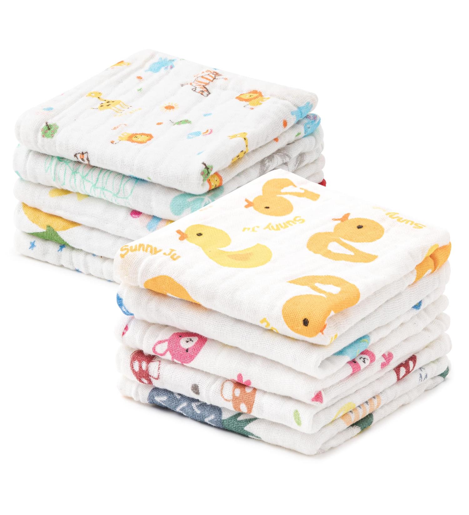 HBselect 10 Soft Bamboo Baby Washcloths - High-Quality Towels with Hanging Rope - 25x25 cm - Perfect for Gentle Baby Care - Buy Online on GoSupps.com