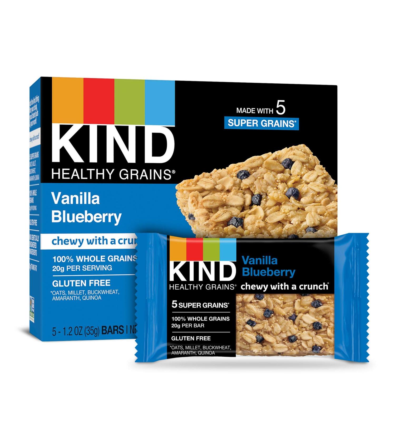 KIND Healthy Grains Bars Vanilla Blueberry Gluten Free 35 Grams 5 Count - Buy Online on GoSupps.com