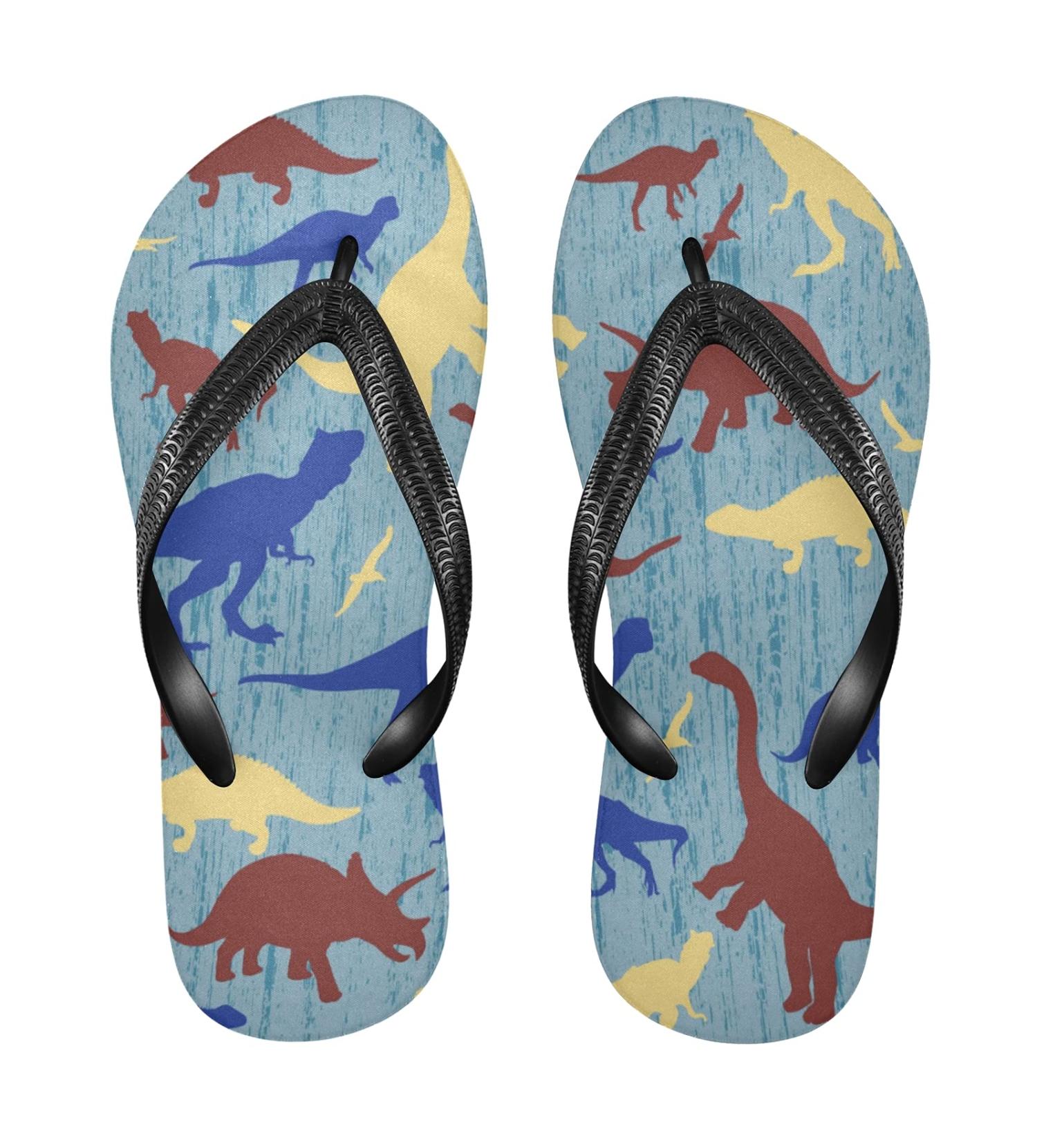 Shop Mnsruu XXL Dinosaur Flip-Flops - Yellow/Brown Animal Print for Home Hotel Spa & Travel | Comfortable Footwear for Men & Women - Buy Online on GoSupps.com