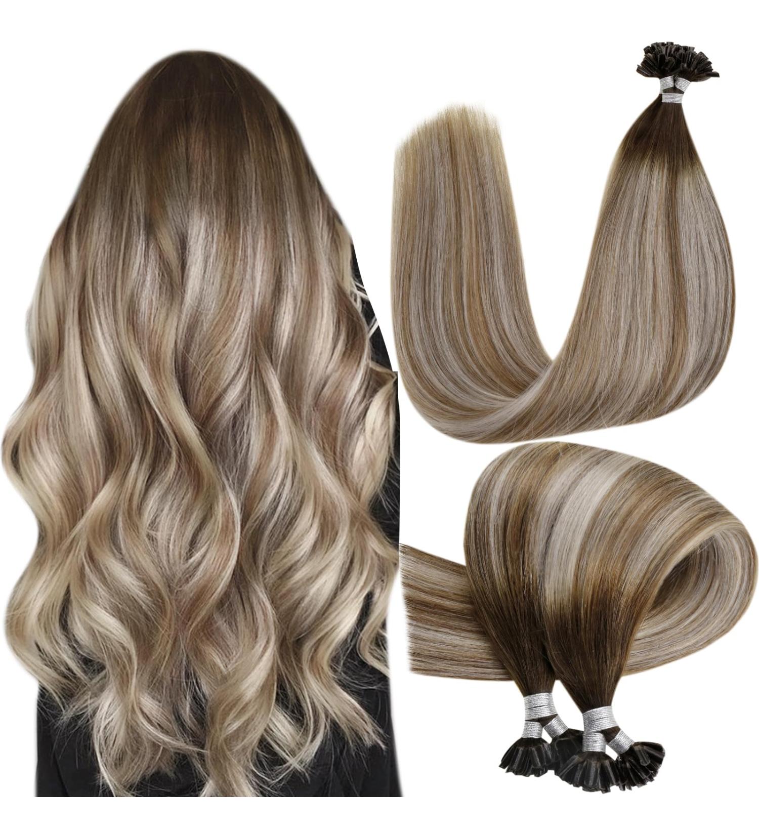 Buy Hetto Blond Real Hair Extensions - Balayage U Tip Remy Keratin Bonding Ombre Mix Dark Brown & Ash Brown - 50g 40cm (16 Inch) - Buy Online on GoSupps.com