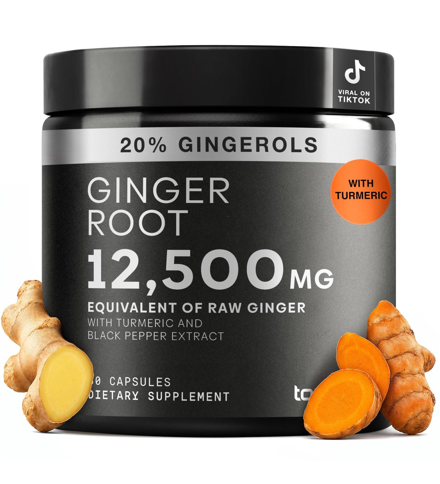 Toniiq Ginger Root Capsules Ultra High Potency 25:1 Extract with 20% Gingerols with Curcumin & Black Pepper for Synergy Lab Tested 60 Capsules 60 Count (Pack of 1) - Buy Online on GoSupps.com