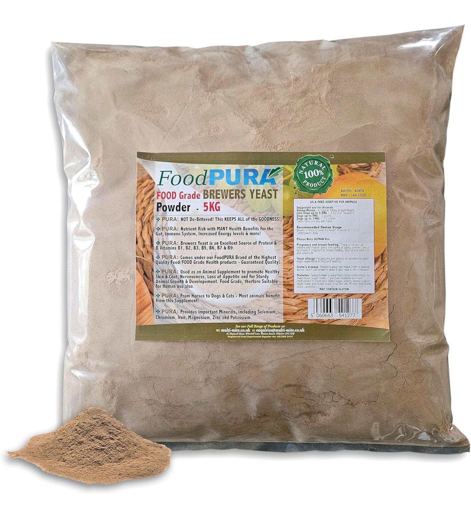 Food PURA Brewers Yeast Powder 5KG - use with Horses Ponies Vitamin B E & H for Pets and Animals - For Healthy Skin and Coats - also Human FOOD Grade! - Buy Online on GoSupps.com