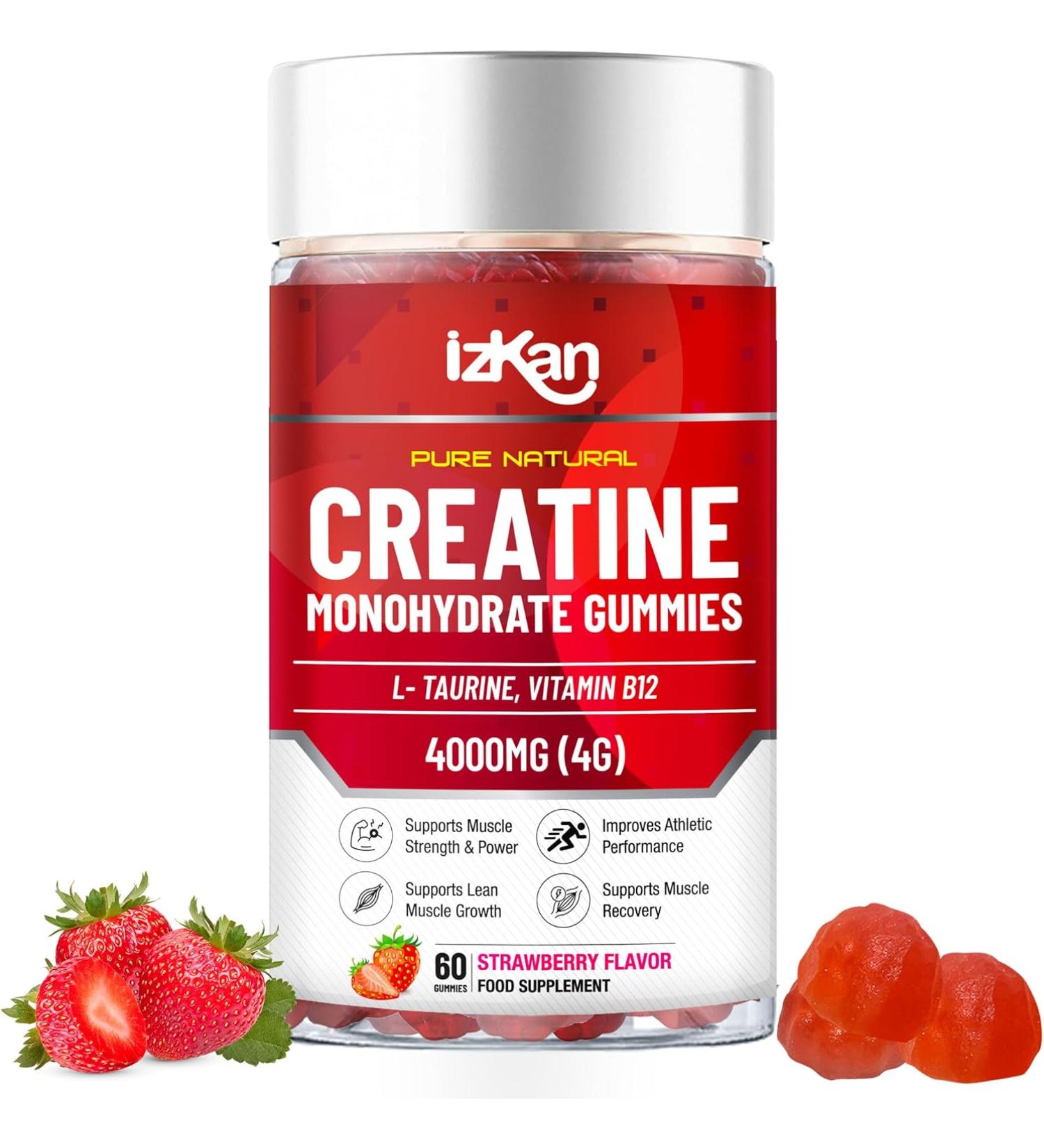 Pro Creatine Monohydrate Gummies 4000mg - 60 Chewable Strawberry Flavoured Gummies | Pre Workout Supplement for Men & Women | Keto & Vegan Friendly | 30 Days Supply - Buy Online on GoSupps.com