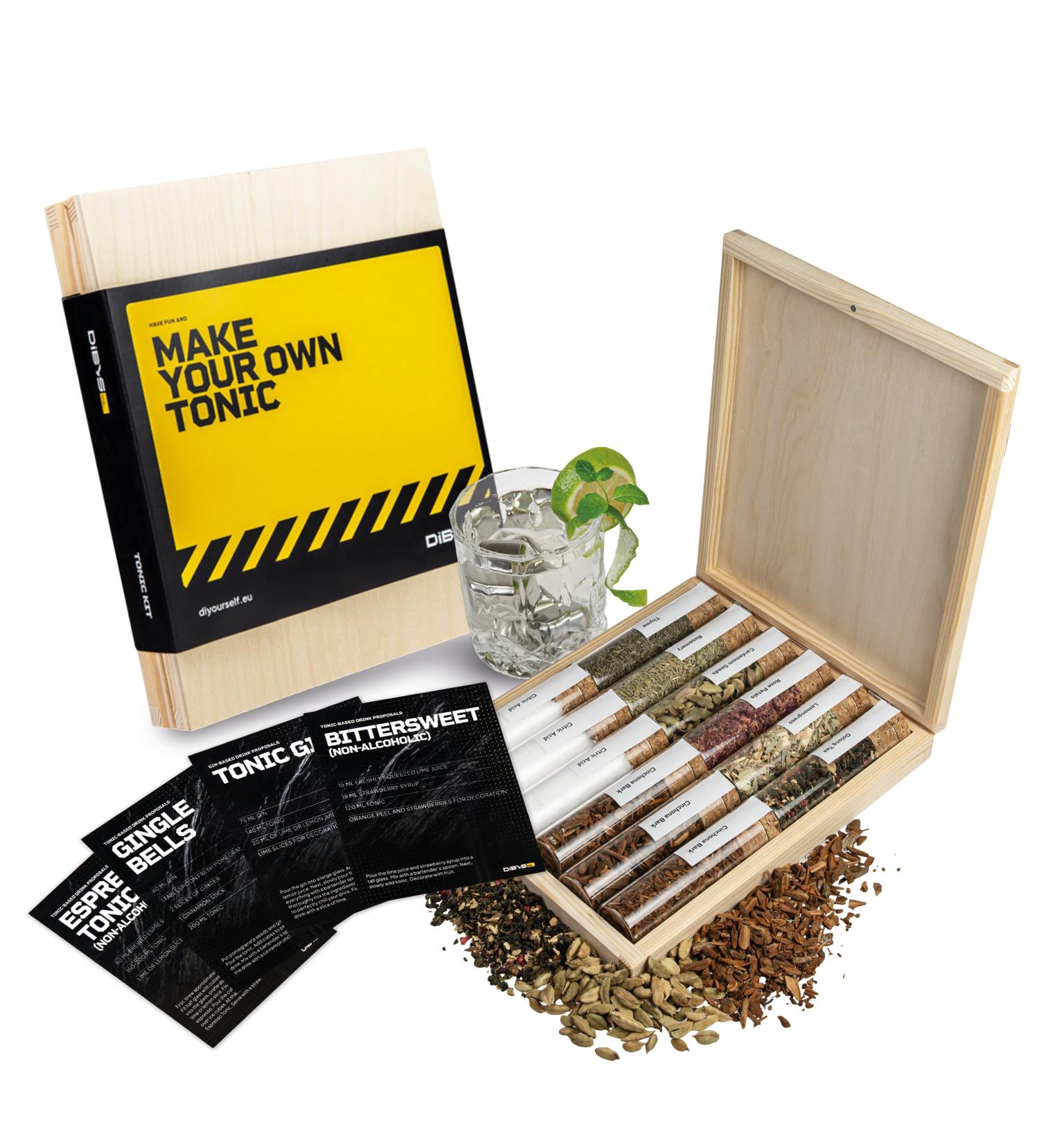 Dibys XL Tonic Spice Set | 12 Botanicals & Recipe Cards | Perfect Gin Tonic Gift for Men & Women | Premium Wooden Box Accessories - Buy Online on GoSupps.com