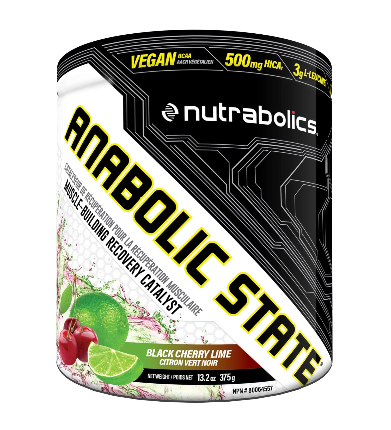 Anabolic State BCAA Black Cherry Lime 30 Servings Pre Post Workout Powder To Support Muscle Recovery Glutamine