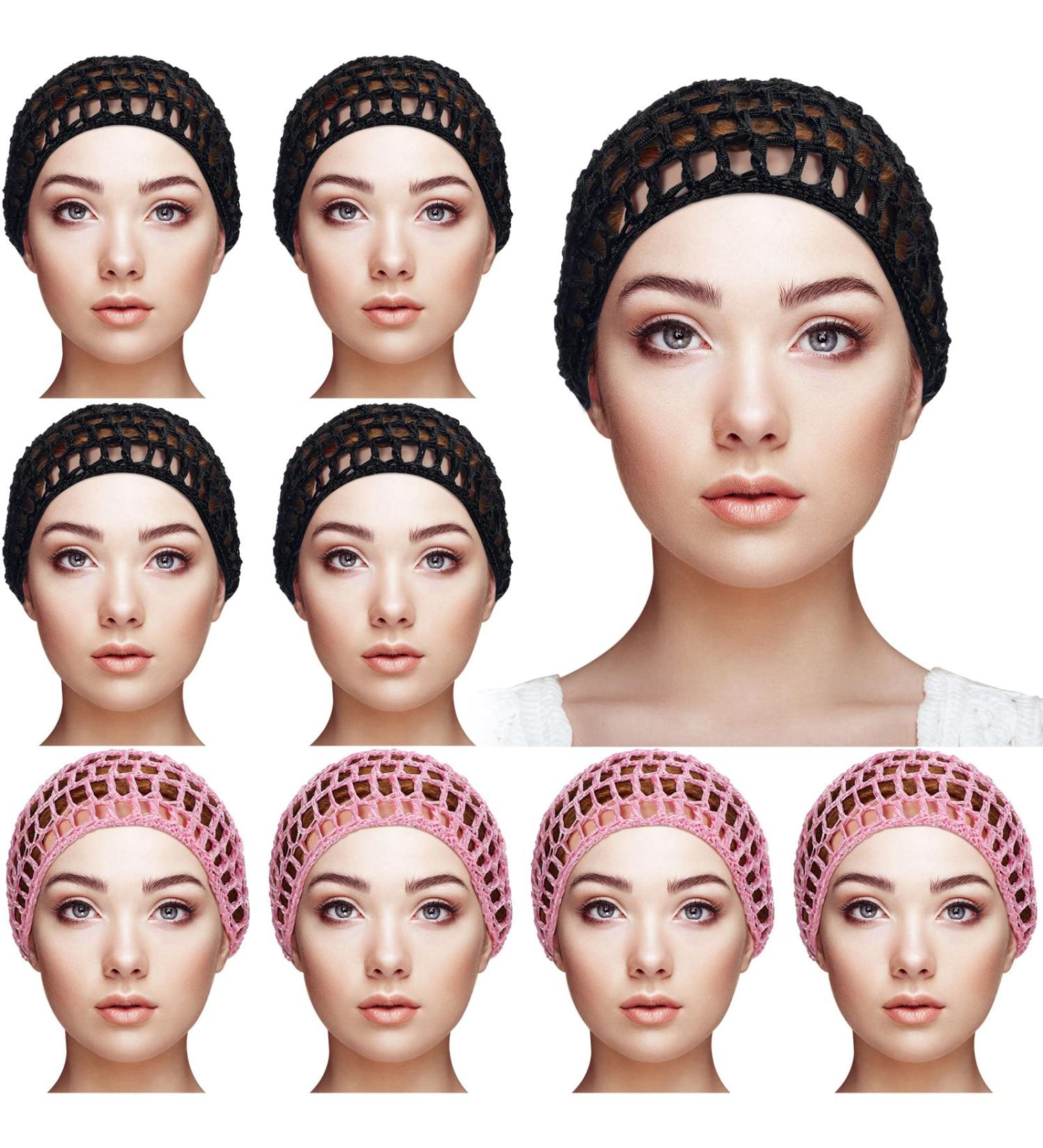 9 Piece Mesh Crochet Hair Net Snood Hat Set for Women- Black Pink | Hair Cover for Sleeping and Styling - Buy Online on GoSupps.com