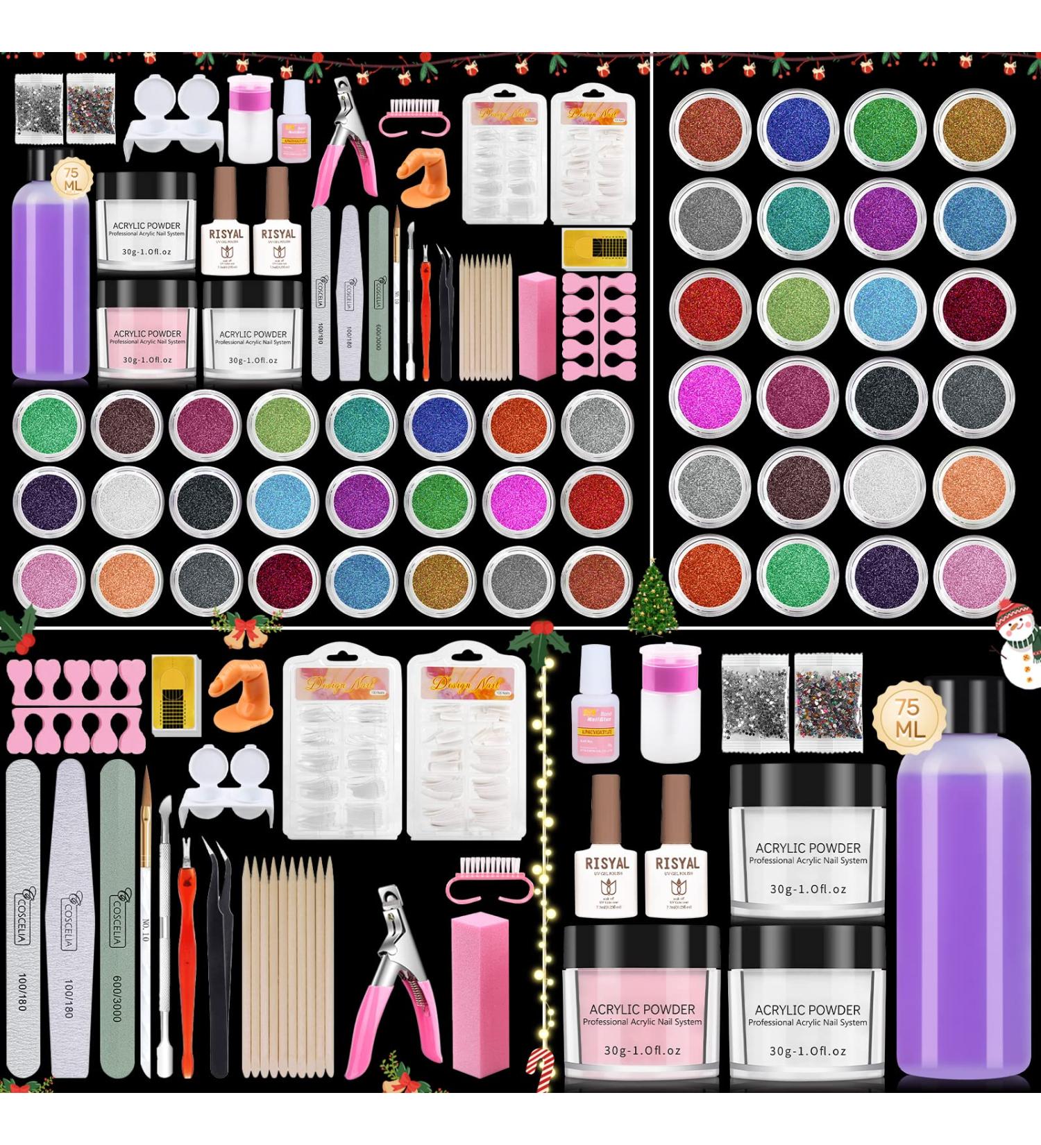 Yokilly Acrylic Nail Kit - Beginner-Friendly Nail Extension Set with Acrylic Powder, False Nails, Glitter, Brushes - Colorful 1 - Buy Online on GoSupps.com