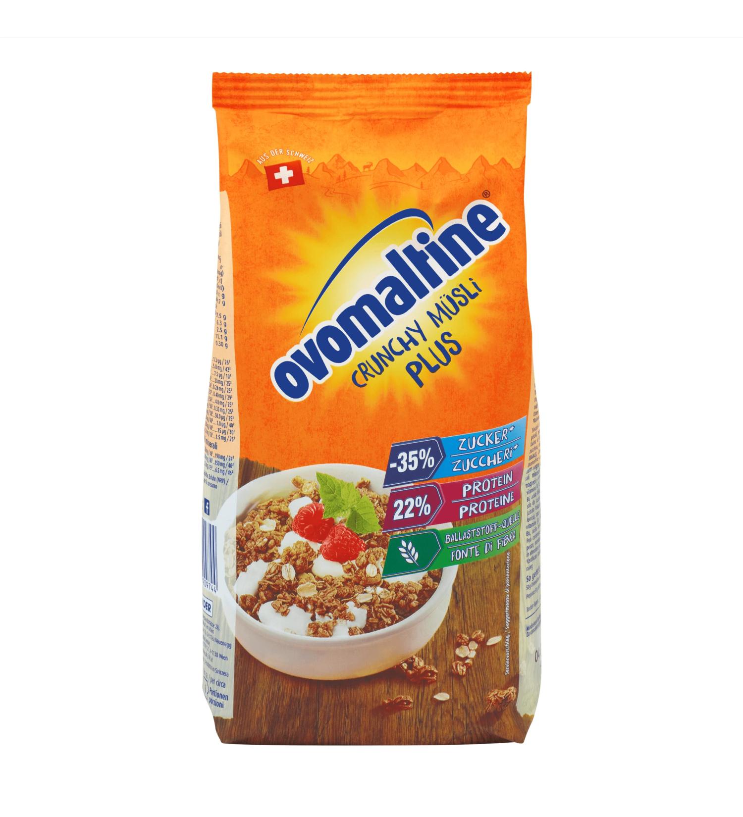 Ovomaltine Crunchy Protein Muesli Plus - Crunchy Oat Flakes - Cereal Mix with 22% Protein a Third Less Sugar and an Unparalleled Crunch (1 x 300g) - Buy Online on GoSupps.com