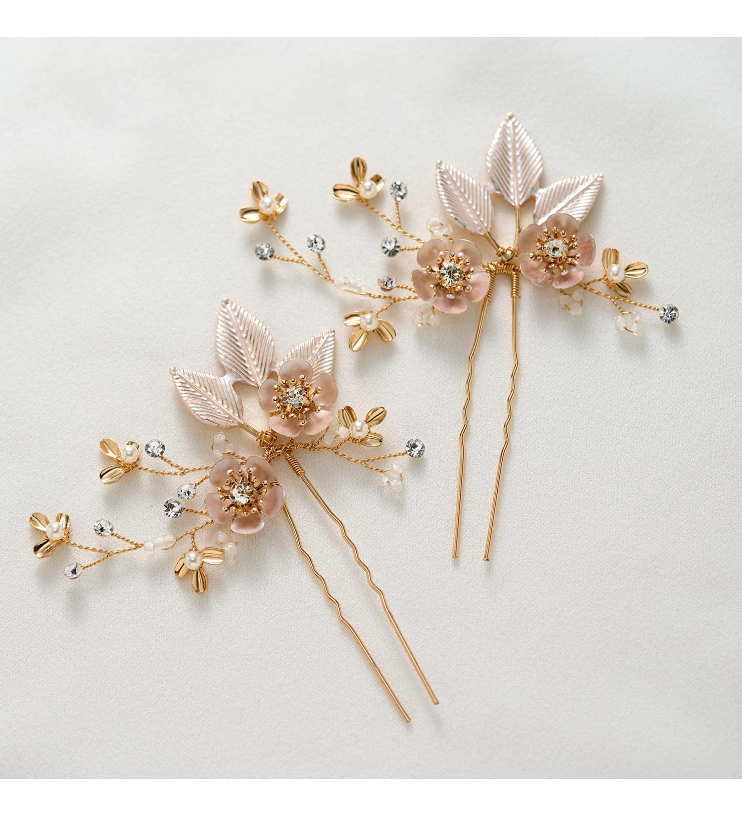 SWEETV Handmade Wedding Hair Pins for Brides - 2Pcs Bridal Hair Accessories Set - Buy Online on GoSupps.com
