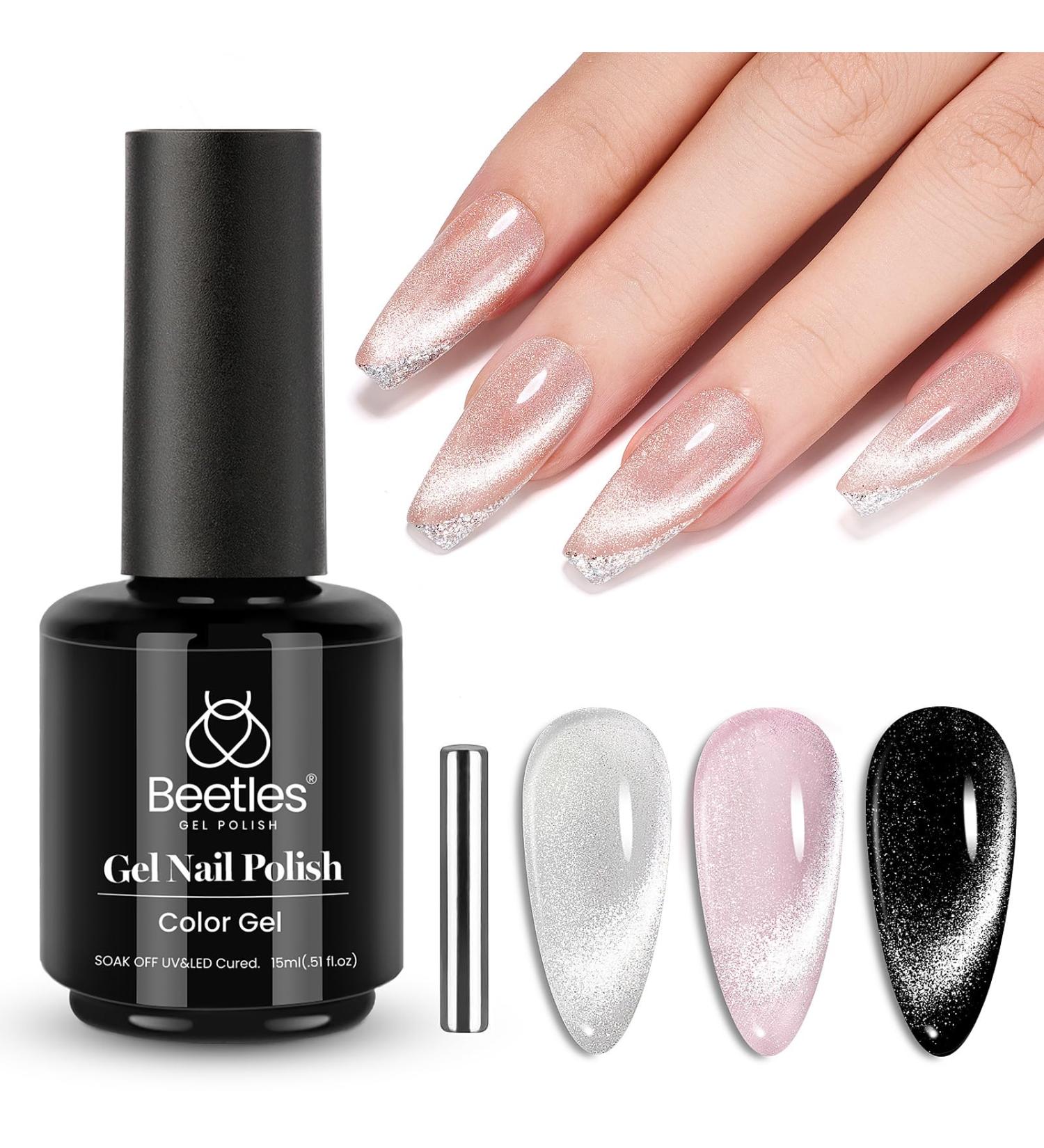 Beetles Cat Eye Gel Nail Polish - 15ml Silver Shimmer Velvet Gel for UV LED Nail Lamp - Manicure Salon & DIY Home Use - Buy Online on GoSupps.com