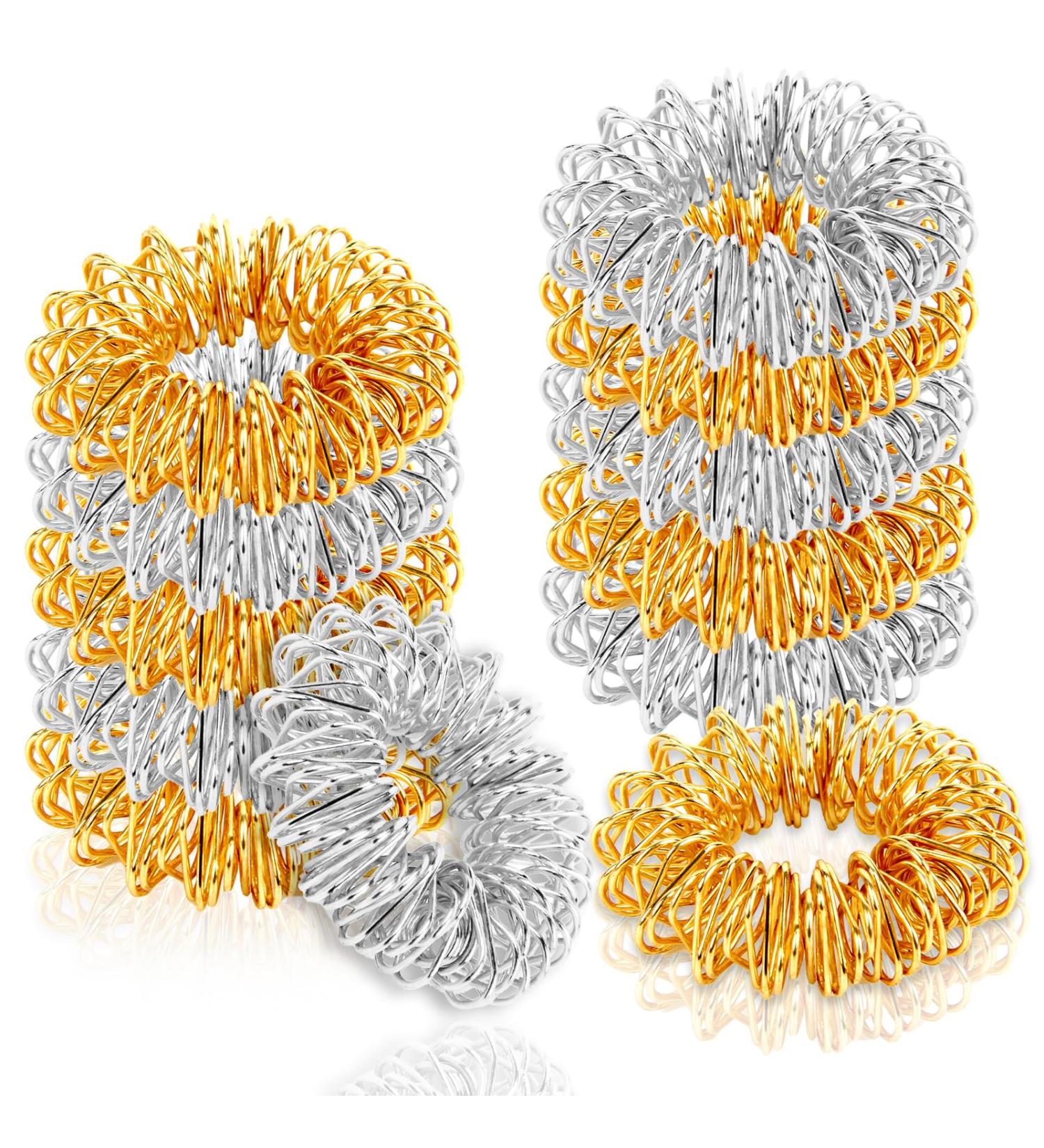 12-Piece Acupressure Ring Set: 6 Golden & 6 Silver Finger Massage Rings for Stress Relief & Pressure Reduction - Buy Online on GoSupps.com