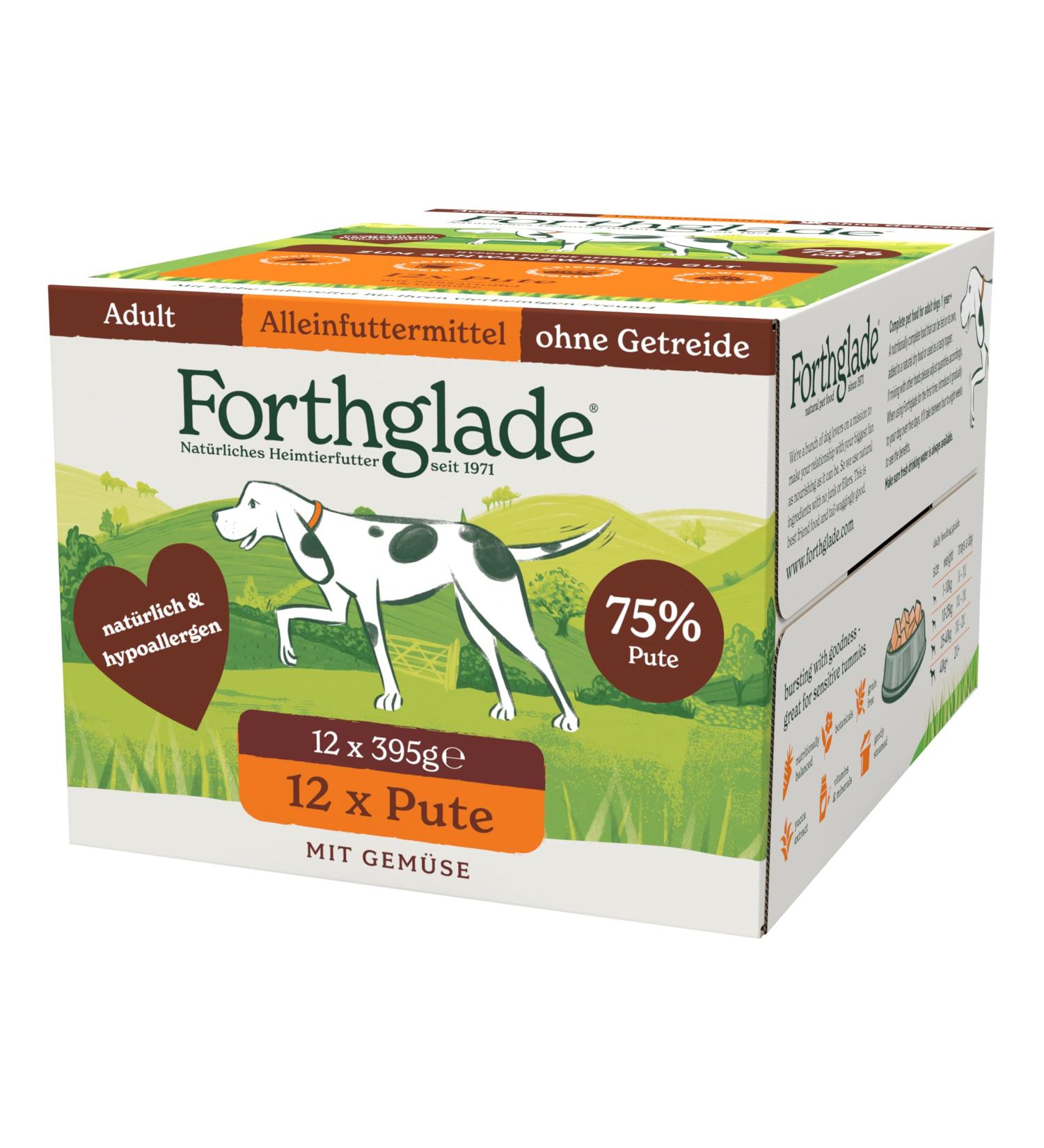 Forthglade Wet Dog Food (12 x 395g) - Grain Free Food with Turkey and Vegetables for Adult Dogs 1 Year and Older - Hypoallergenic Food for Sensitive Dogs - Buy Online on GoSupps.com