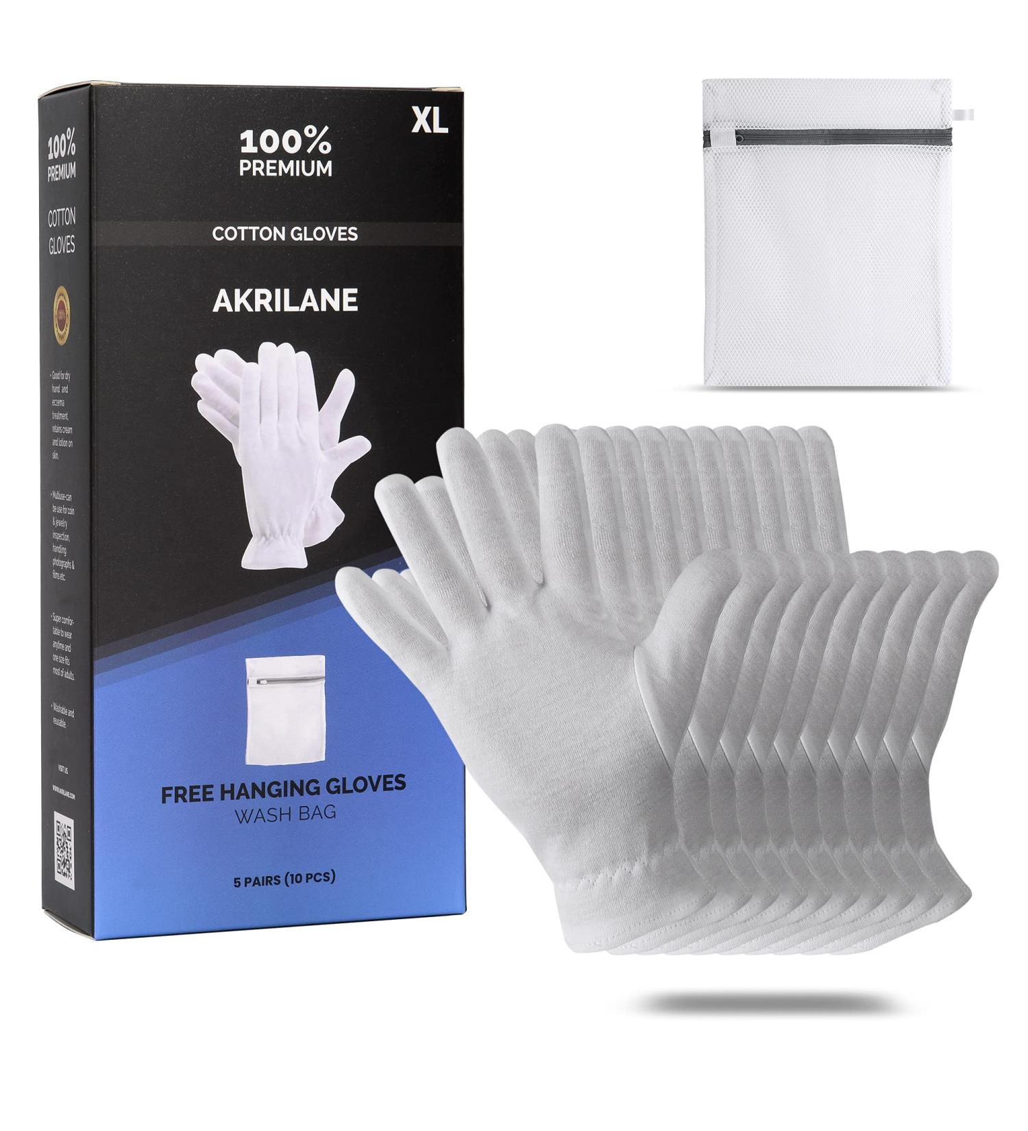 XL 100% Cotton Moisturizing Gloves for Dry Hands | Eczema & Psoriasis Treatment | Skin Spa for Women & Men | Washable & Reusable | Free Laundry Bag | 5 Pairs - Buy Online on GoSupps.com