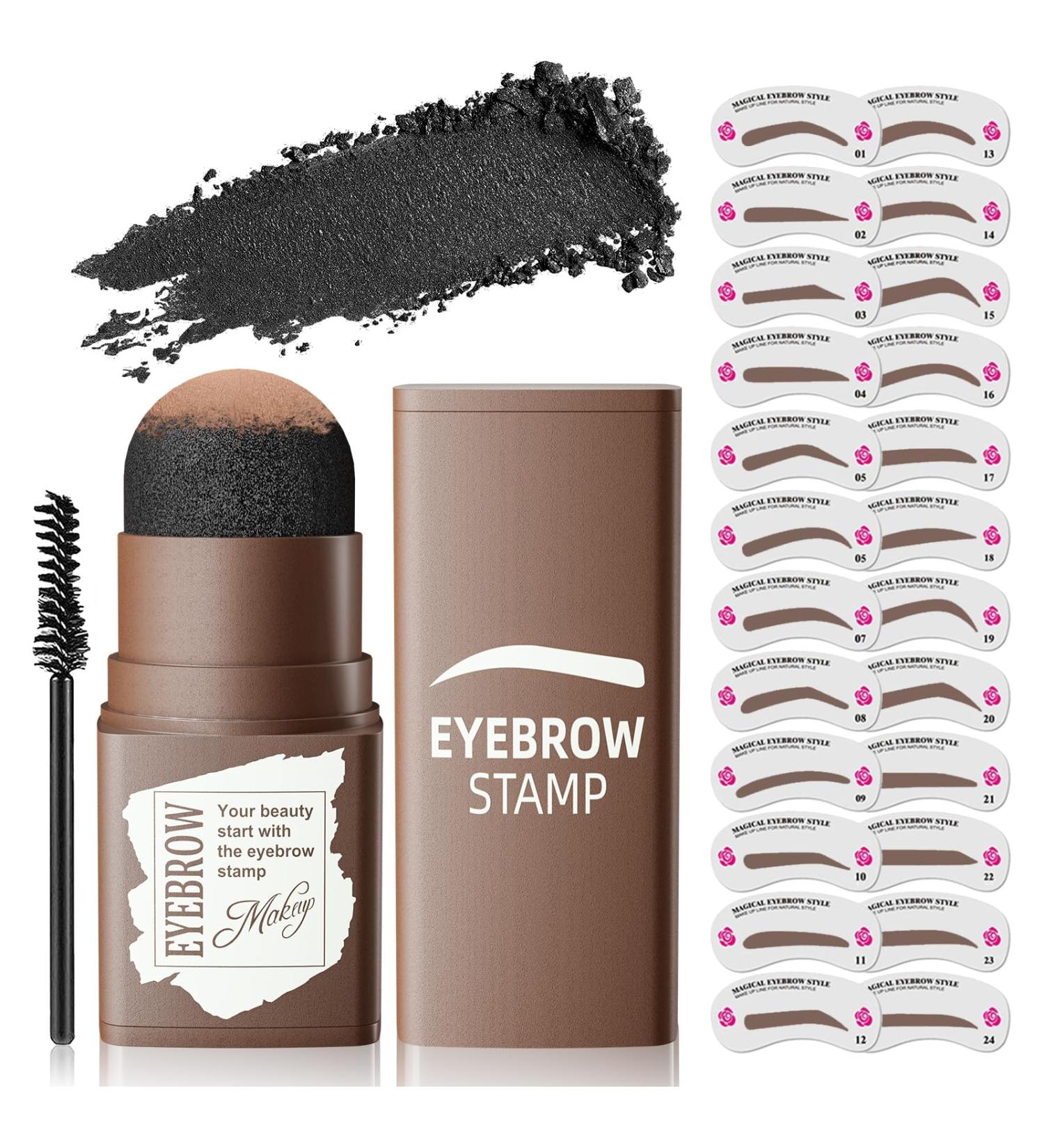 Eyebrow Stamp Stencil Kit - Beginner-Friendly 1 Step Brow Stencil & Stamp Set | Long-Lasting, Smudge-Proof & Waterproof | 24 Reusable Shapes | Dark Black - Buy Online on GoSupps.com