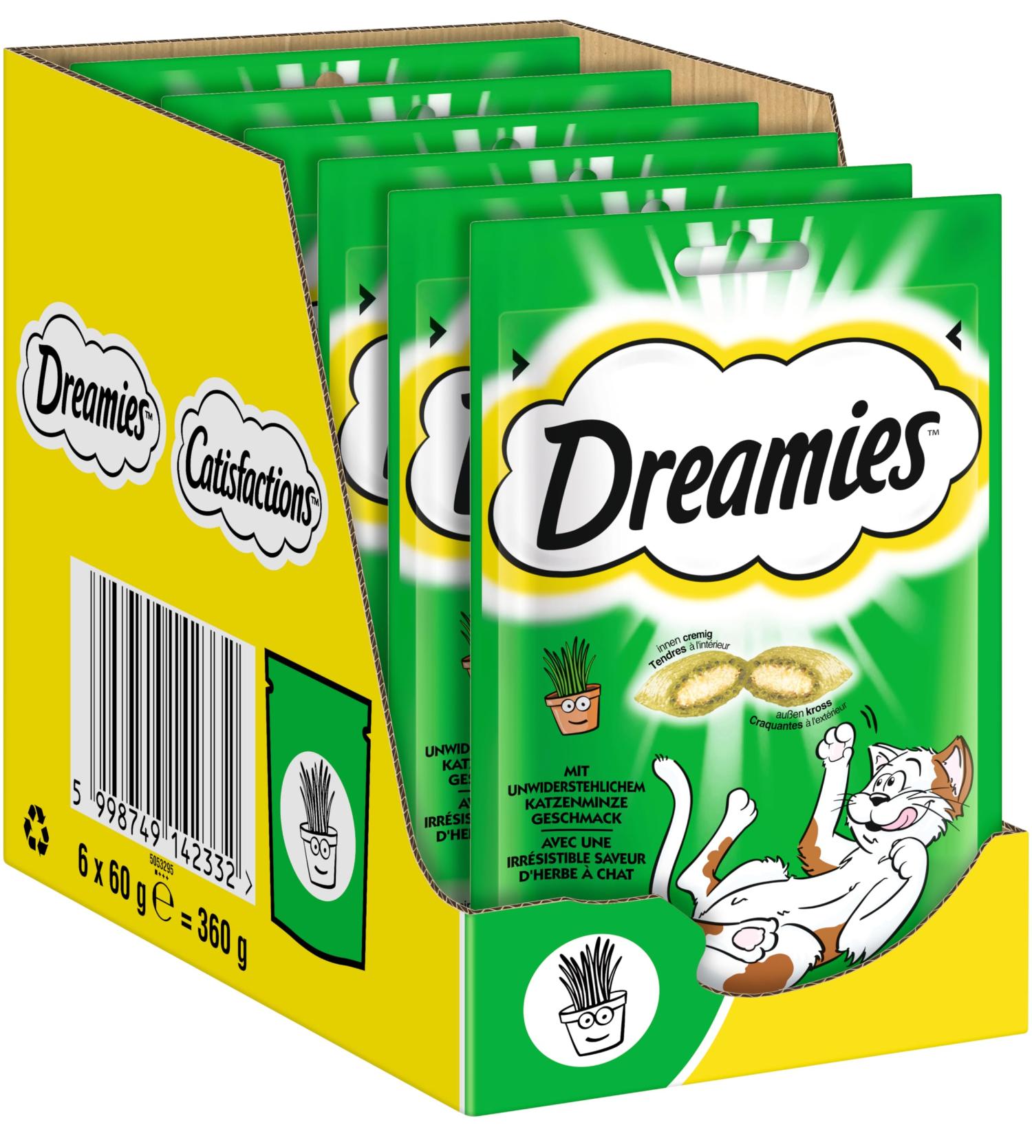 Dreamies Cat Snacks with Catnip - Creamy & Crispy Treats 6x60g | International Shipping Available - Buy Online on GoSupps.com