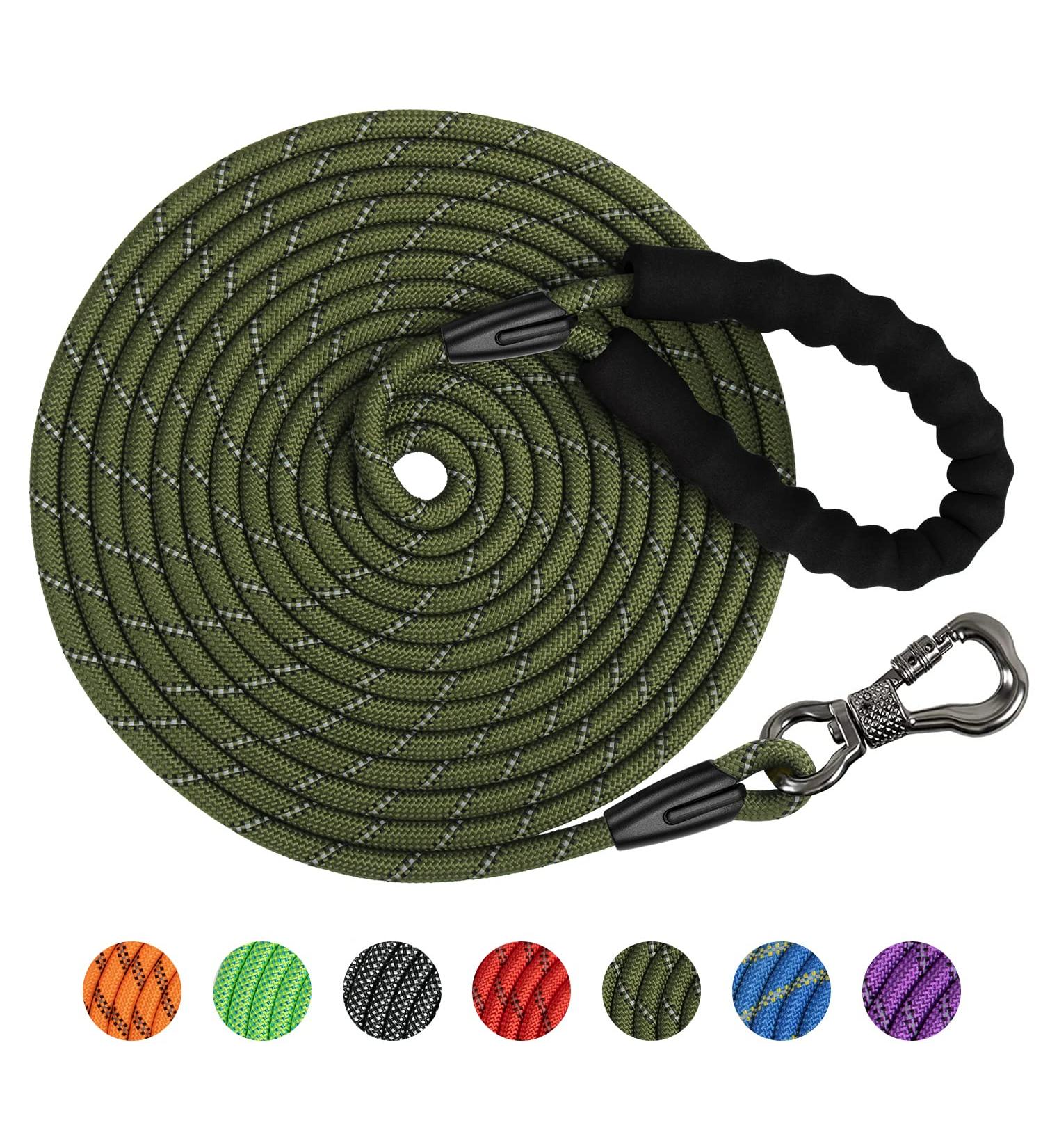 X XBen 20m Thick Dog Leash - Comfortable Padded Handle & Lockable Carabiner for Medium & Large Dogs - Perfect Training & Running Line in Dark Green - Buy Online on GoSupps.com