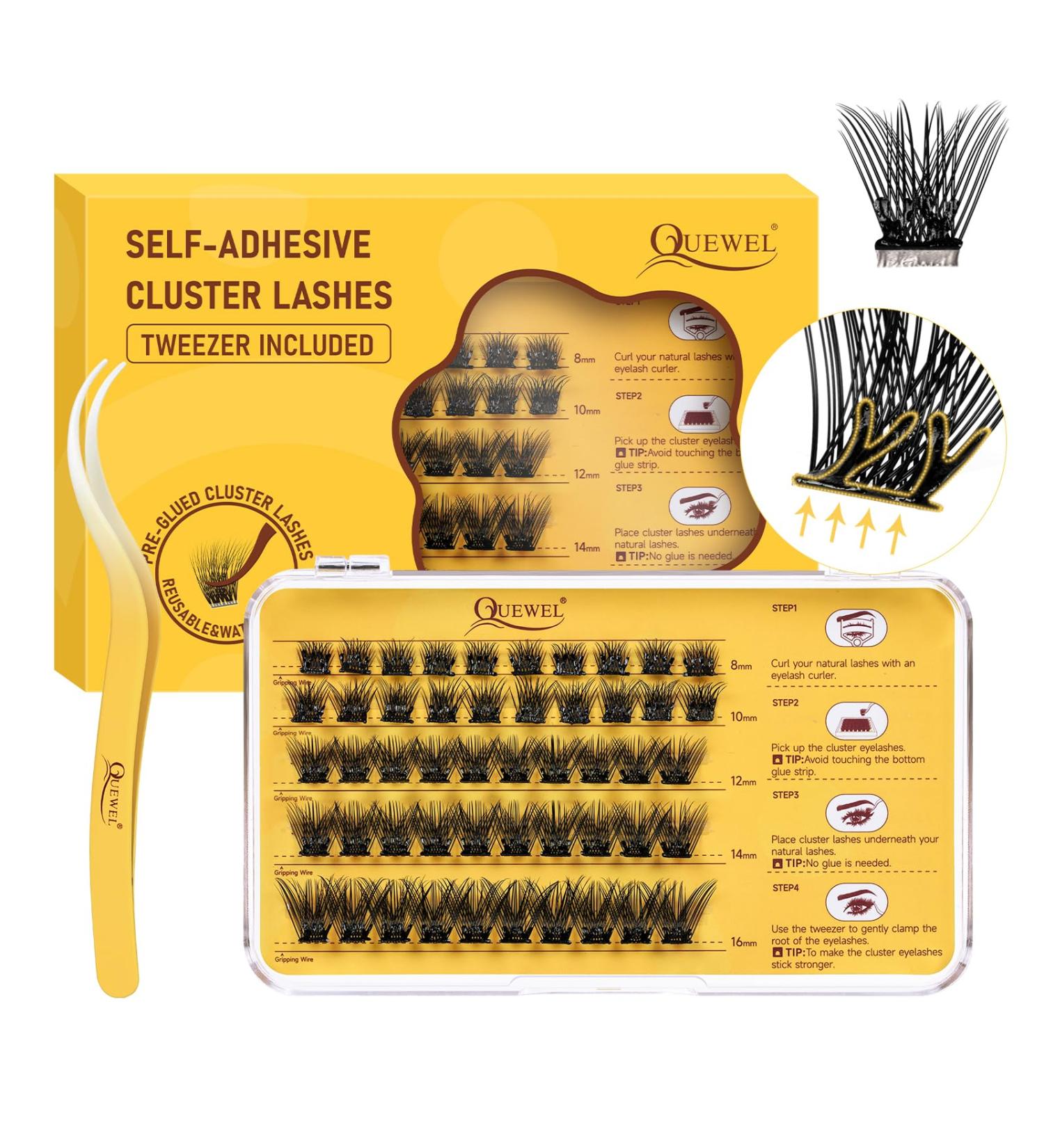 Self-Adhesive Eyelash Clusters | QUEWEL Natural Look No Adhesive Required | 40 PCS Reusable DIY Eyelash Extensions for Beginners | Easy to Use (ZN06) - Buy Online on GoSupps.com