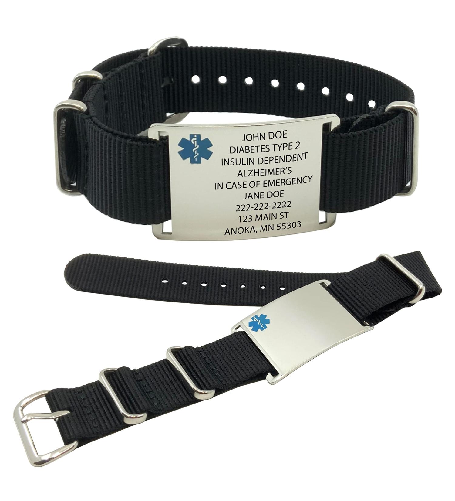 Durable Medical Alert Bracelets for Men & Women - Customizable Nylon Nato Wristbands with Medical ID Tag - Fits 5.5-9.0 - Blue Medical Star of Life - Buy Online on GoSupps.com