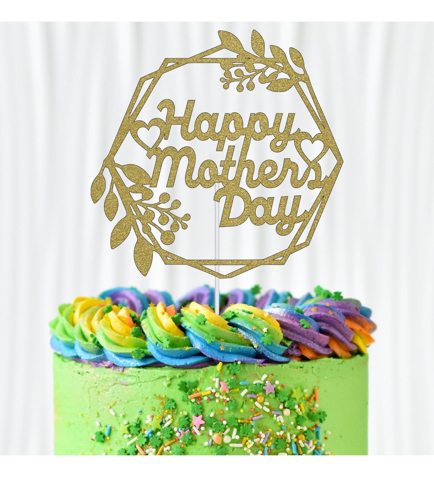 WedDecor Happy Mothers day Light Gold Glitter Cake Topper Hexagon Love Heart Best Mom Cake Picks For Mother's Day Celebration Cake Decoration Theme Party Supplies Happy Mothers Day - Hexagon Light Gold - Buy Online on GoSupps.com