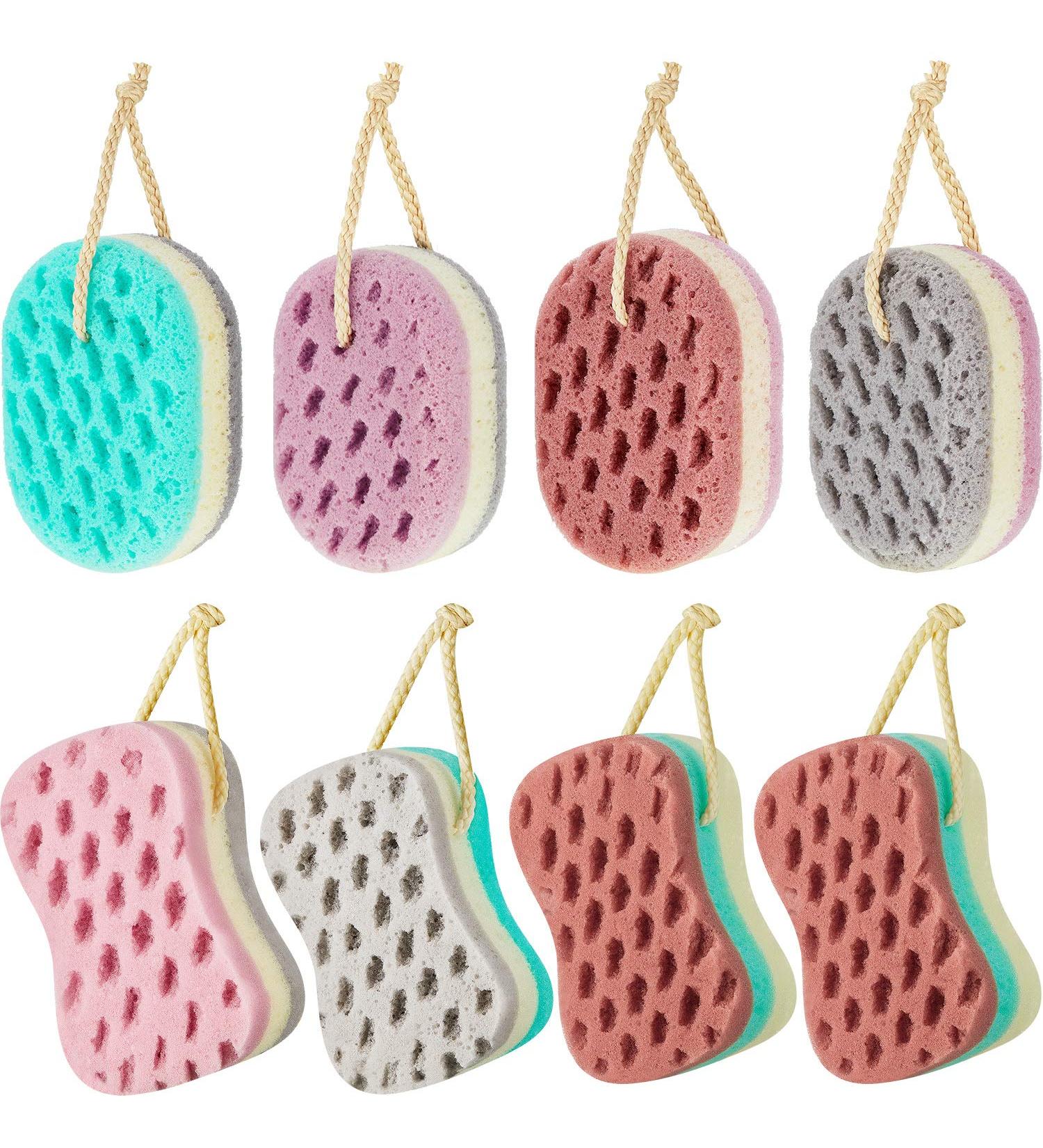 8-Piece Natural Fiber Bath Sponge Set for Gentle Exfoliation and Soothing Body Cleaning - Ideal for Women, Men, and Kids - Buy Online on GoSupps.com