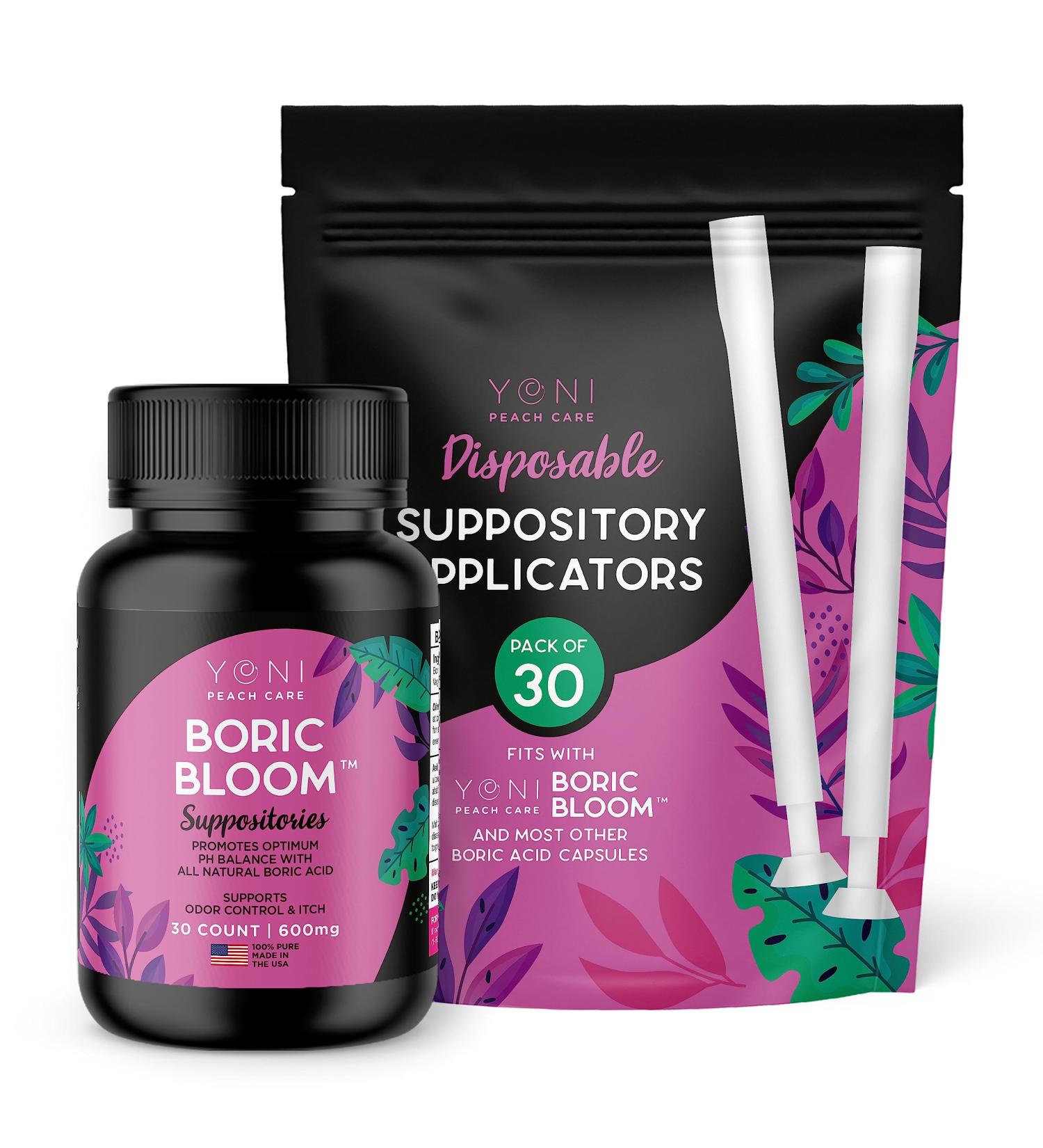 Boric Acid Suppositories & Applicator Bundle - 30 Suppository / 30 Applicators for Vaginal pH Balance, BV Odor Control & Feminine Care - Buy Online on GoSupps.com