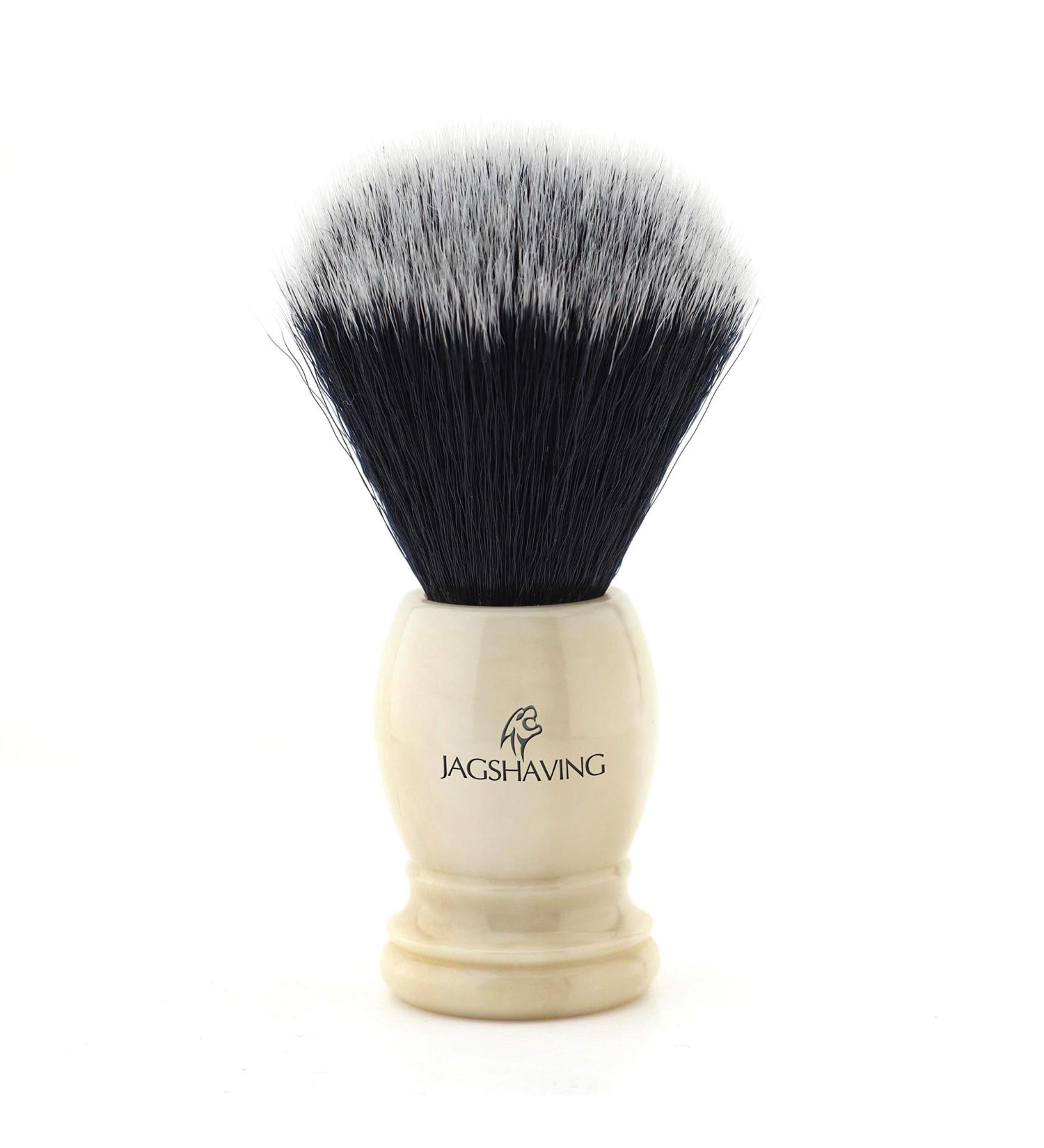 Shaving brush with black synthetic hair vegan bristles ivory