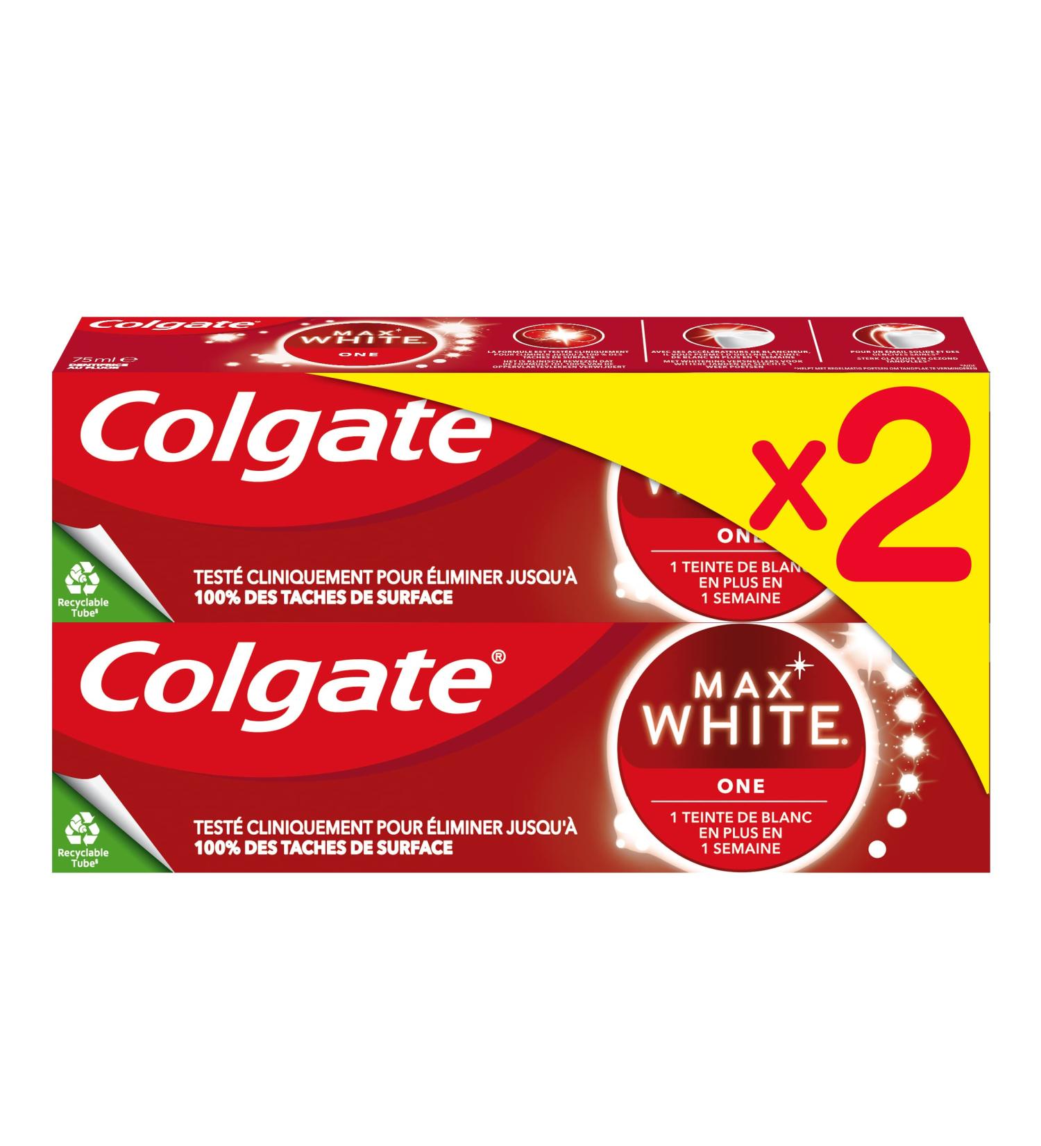 COLGATE - Max White One Toothpaste - Clinically Tested to Remove Up to 100% of Surface Stains - Pack of 2 x 75 ml - Buy Online on GoSupps.com