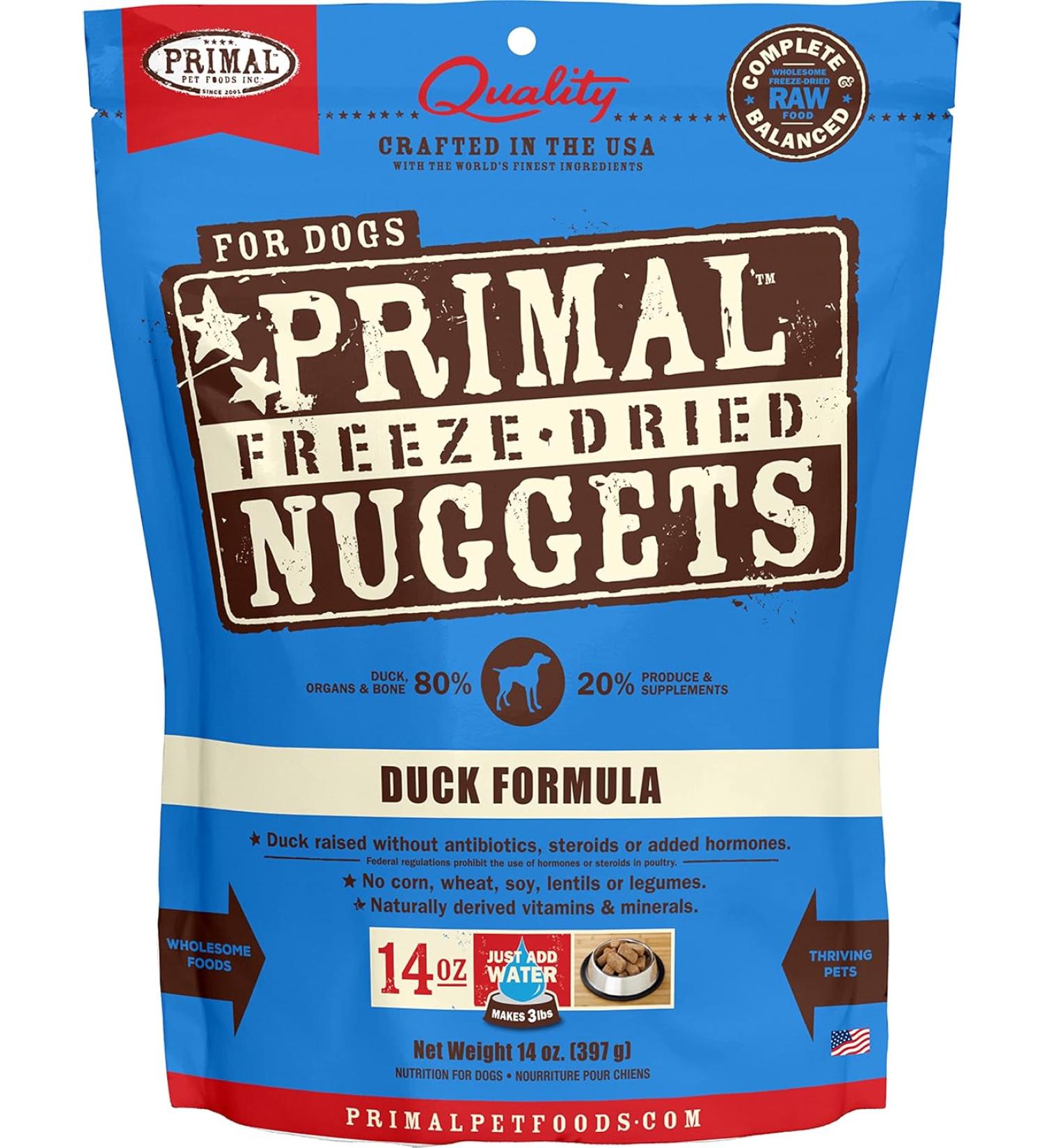 Primal Pet Foods Raw Dog Food Nuggets Complete & Balanced Meal Use as Topper or Treat - Premium - Healthy - Grain Free -  High Protein Raw Dog Food, 14 oz - Duck Flavor - Buy Online on GoSupps.com