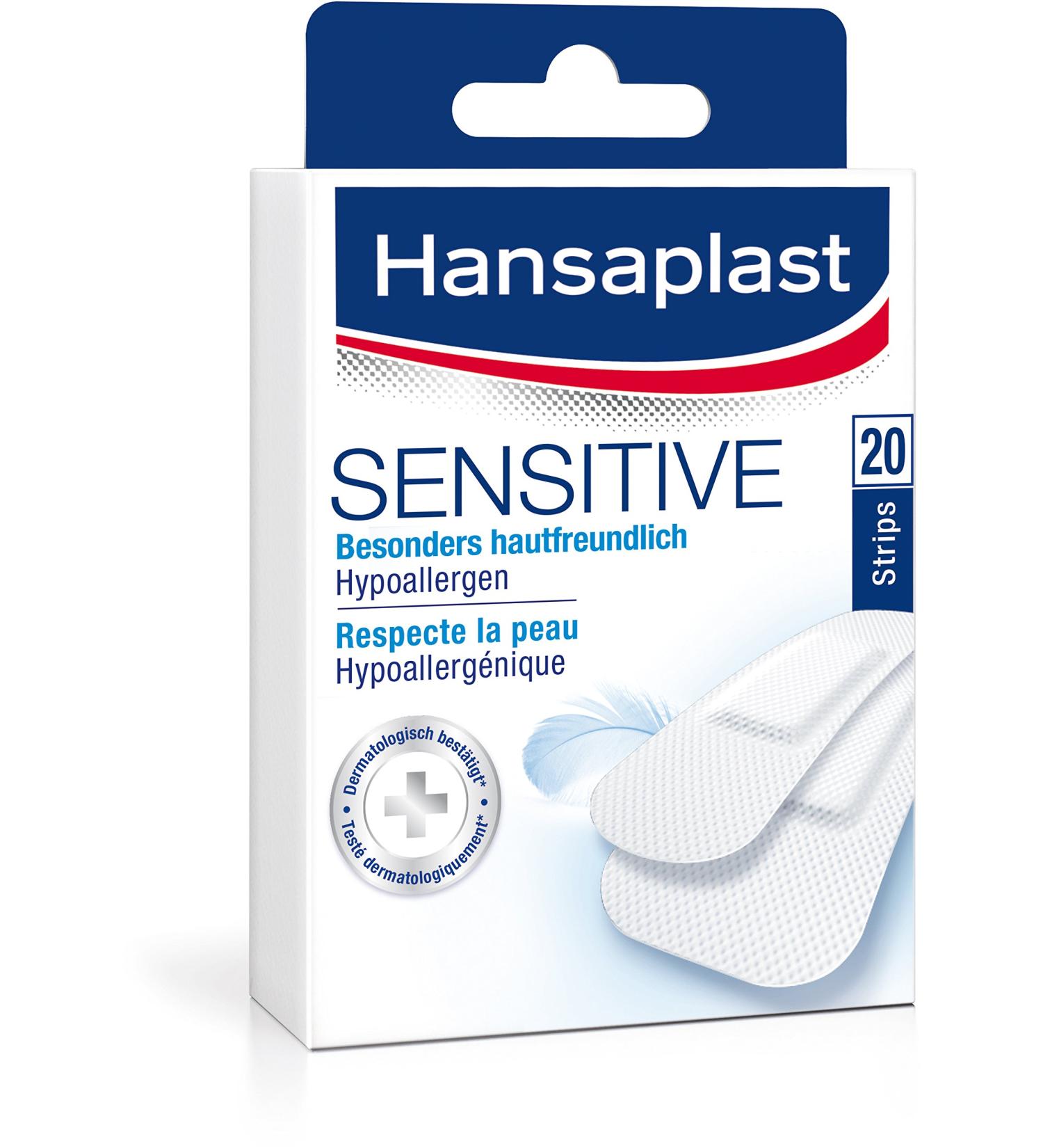 Hansaplast Sensitive Plasters 20 Strips | Skin-Friendly Hypoallergenic Safe Adhesive Painless Removal - 1 Pack (White) - Buy Online on GoSupps.com