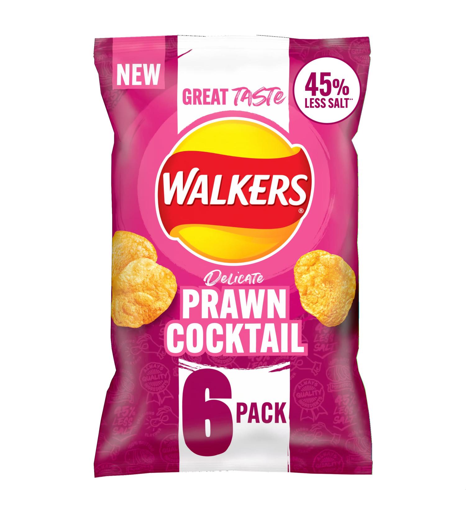 Walkers Less Salt Potato Crisps Delicate Prawn Cocktail 6X25g Delicate Prawn Cocktail 150 g (Pack of 1) - Buy Online on GoSupps.com