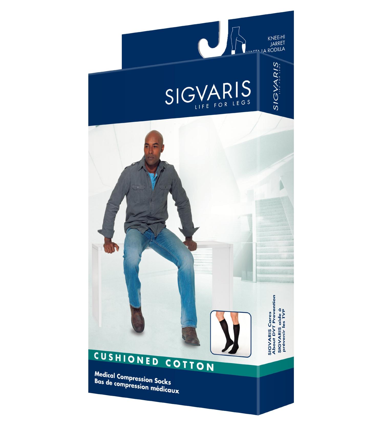 Sigvaris Men  s Motion Cushioned Cotton 360 Closed Toe Calf-High Socks 20-30mmHg
