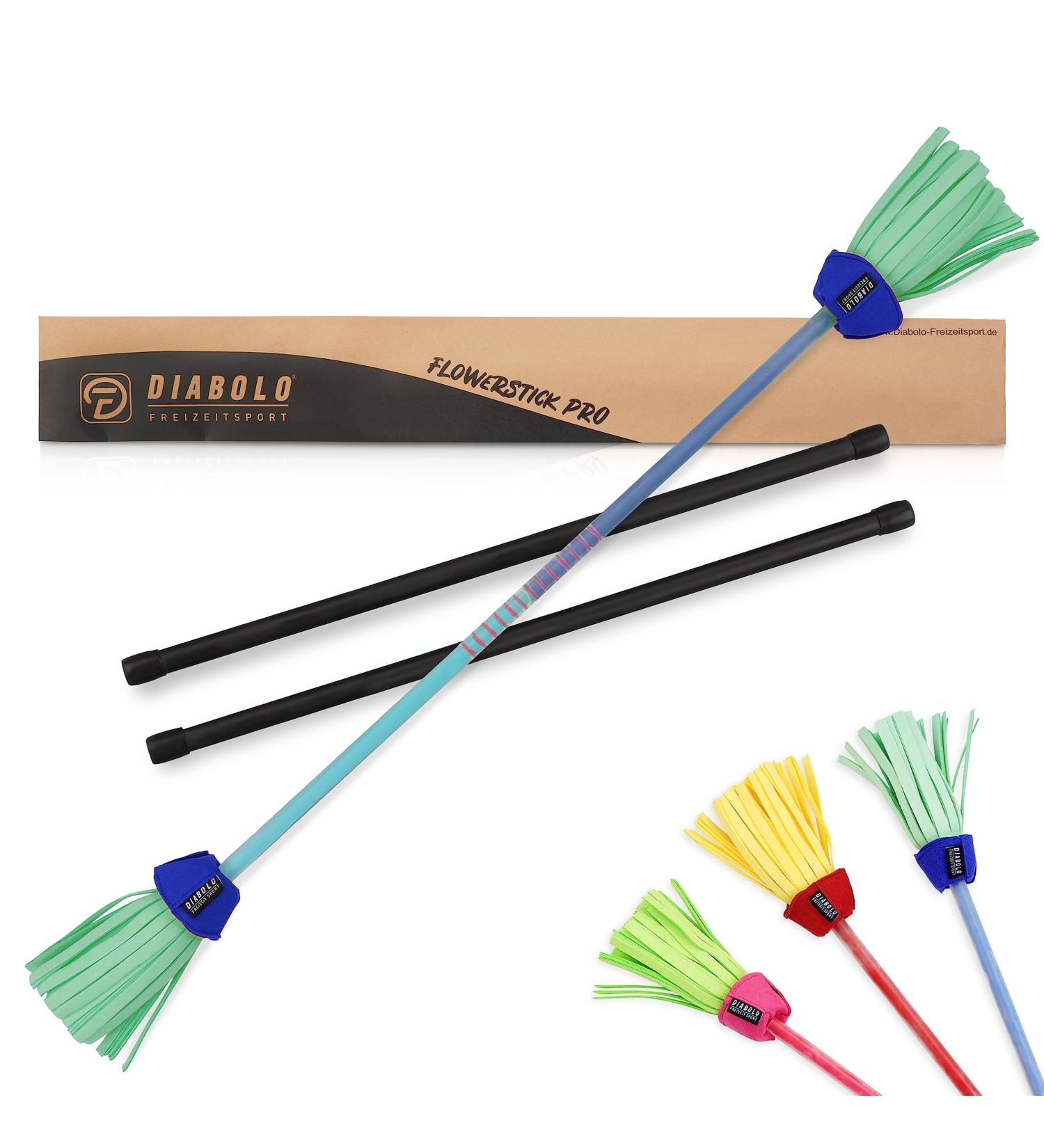Diabolo Leisure Sport Flowerstick Pro (Blue-Turquoise) - Fiberglass with 2 Handplains UV Reactive Hand-Painted - Ideal for Professionals & Festivals - Buy Online on GoSupps.com