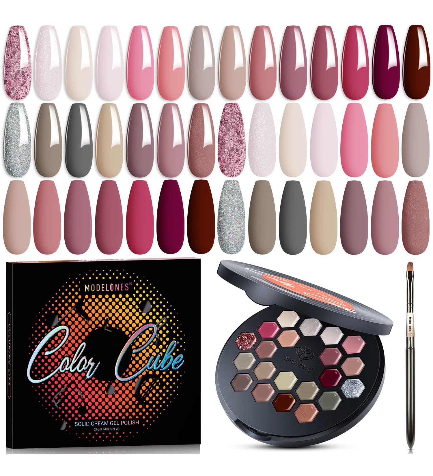 Modelones 21-Piece Gel Nail Polish Set for DIY Salon Manicures - Neutral Nude, Pink, Brown, Gray, Red, Glitter Shades - Soak Off, Upgraded Formula with Cr me Texture - Includes Brush | A1a-Fall In Love - Buy Online on GoSupps.com