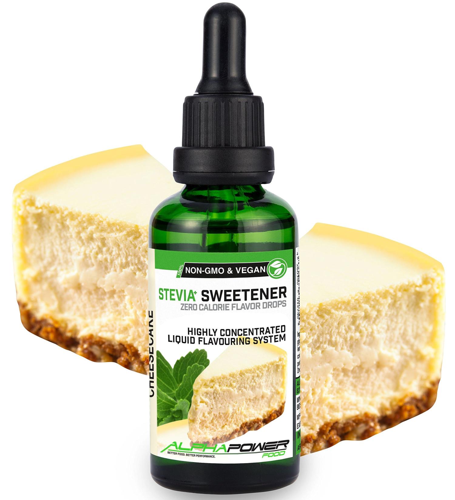 Alphapower Food Stevia Sugar-Free Cheesecake Flavor Drops | 100% Natural Liquid Aroma & Sugar Substitute for Desserts Smoothies & Muesli - 50ml (1 Pack) - Buy Online on GoSupps.com