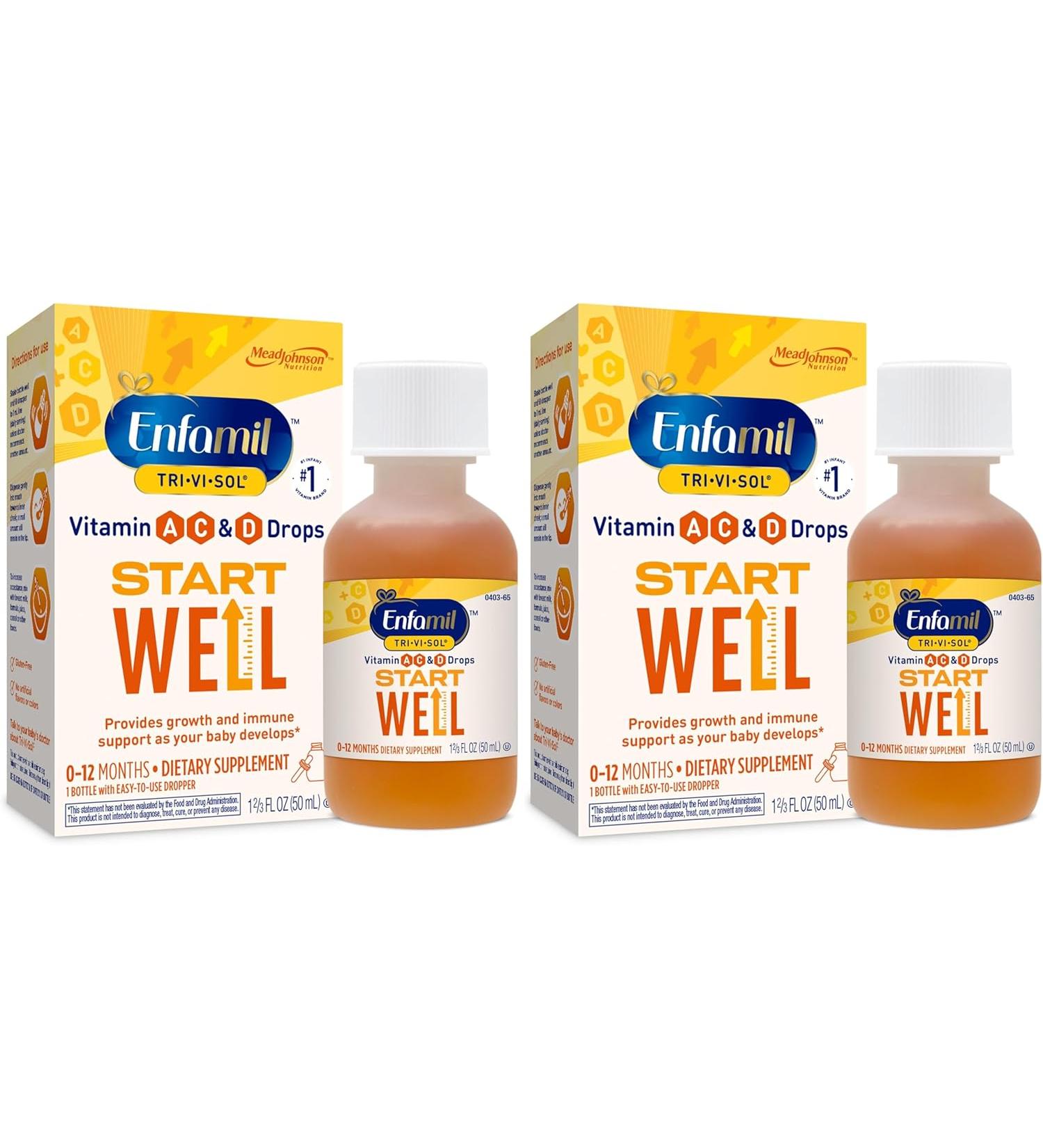 Enfamil Prenatals & Baby Vitamins Tri-Vi-Sol Vitamin A, C & D Multi-Vitamin Drops for Infants 1.69 Fl Oz (Pack of 2) - Buy Online on GoSupps.com