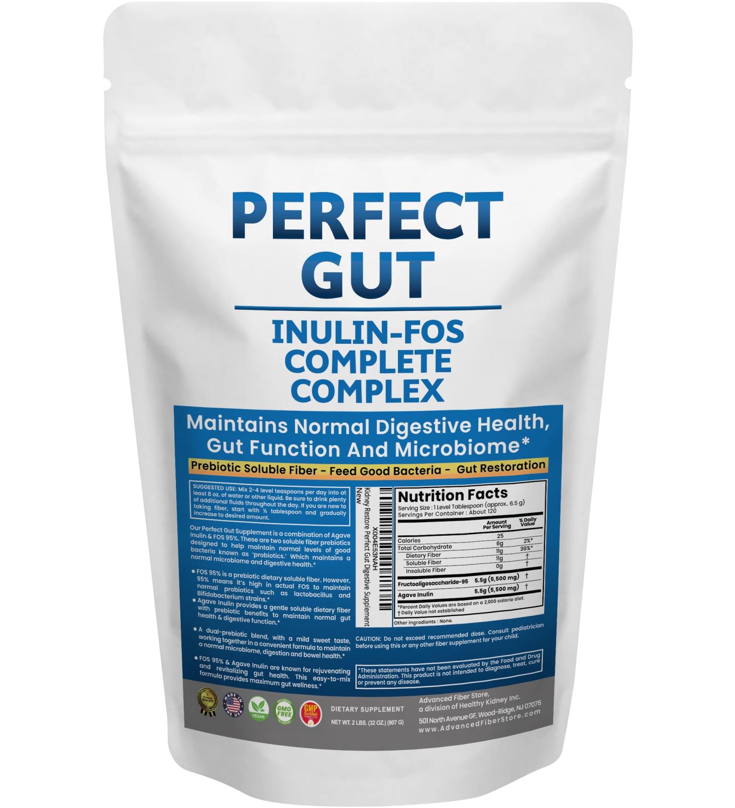 Perfect Gut: Inulin FOS Powder for Gut Health. Prebiotic Inulin. Unique Prebiotic 95% FOS Inulin Agave Fiber 2 Pound (Pack of 1) - Buy Online on GoSupps.com
