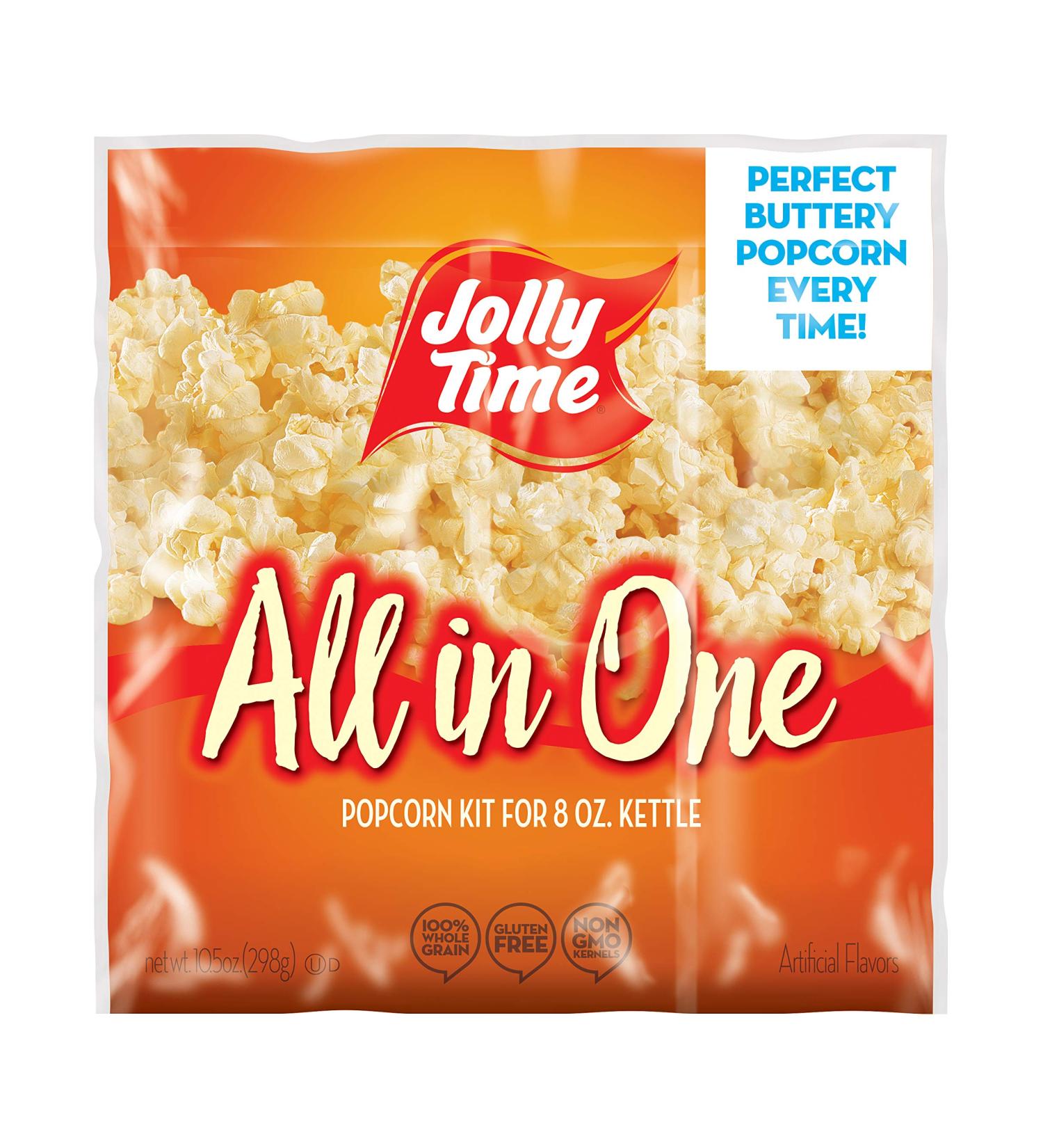 JOLLY TIME All-in-One Popcorn Kit with Kernels, Oil, and Salt for Movie Theater or Air Popper Machines (24 Pack, 8oz Kettle) - 10.5 oz (Pack of 24) - Buy Online on GoSupps.com