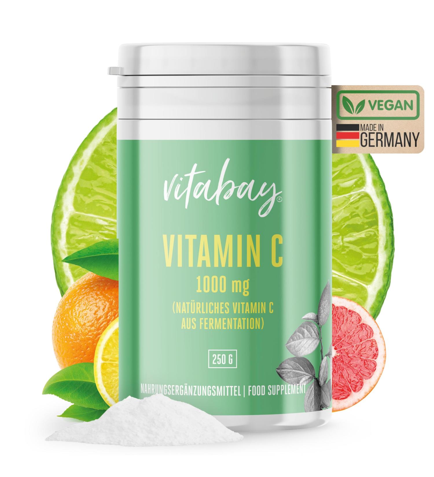 Vitabay Vitamin C Powder 1000 mg - 250g Vegan Ascorbic Acid Supplement for Optimal Health - Buy Online on GoSupps.com