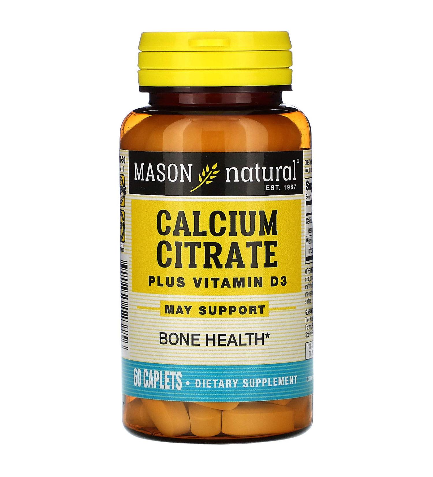 Mason Natural Calcium Citrate Plus Vitamin D3 60 Caplets